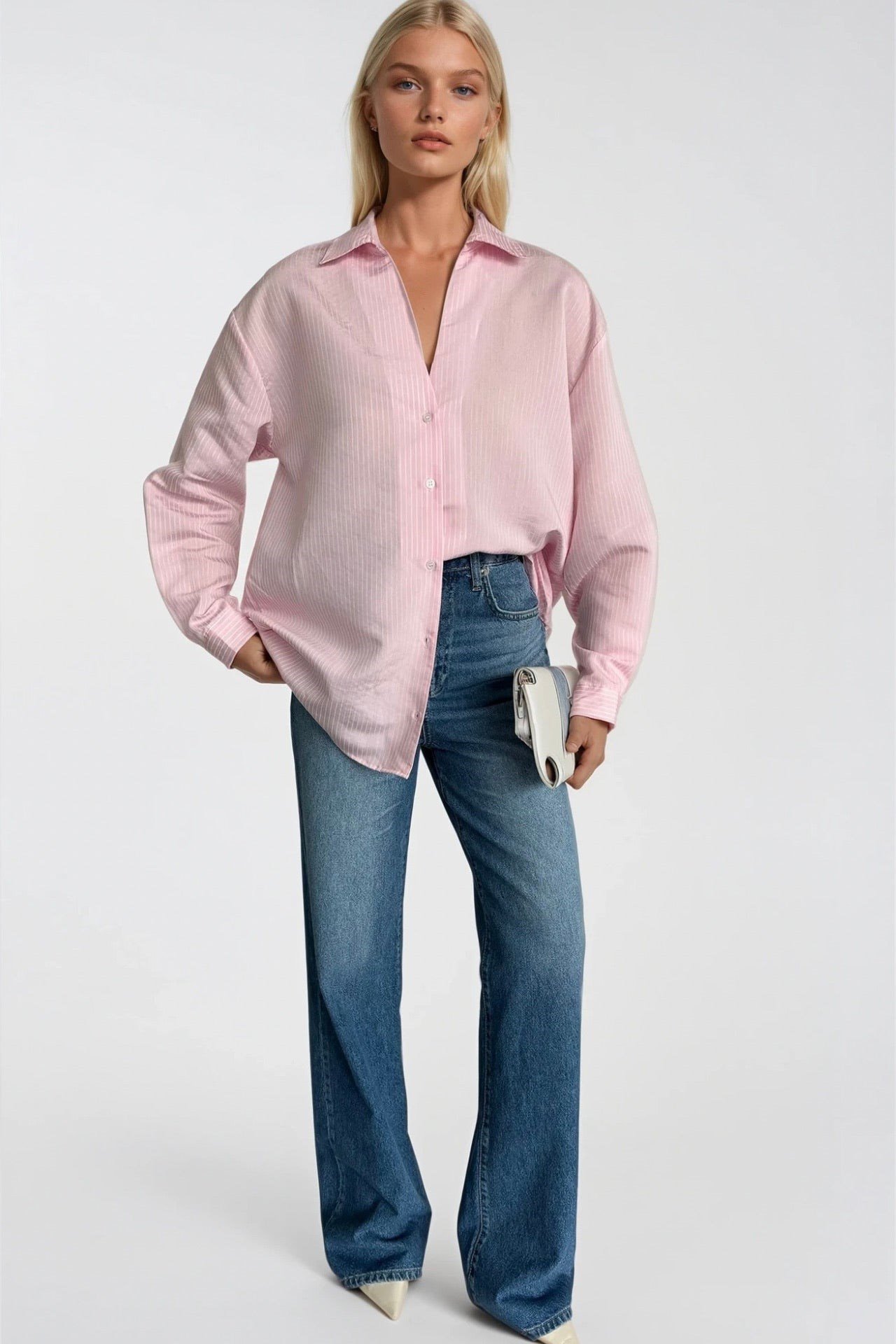 Çizgili Pembe Oversize Gömlek