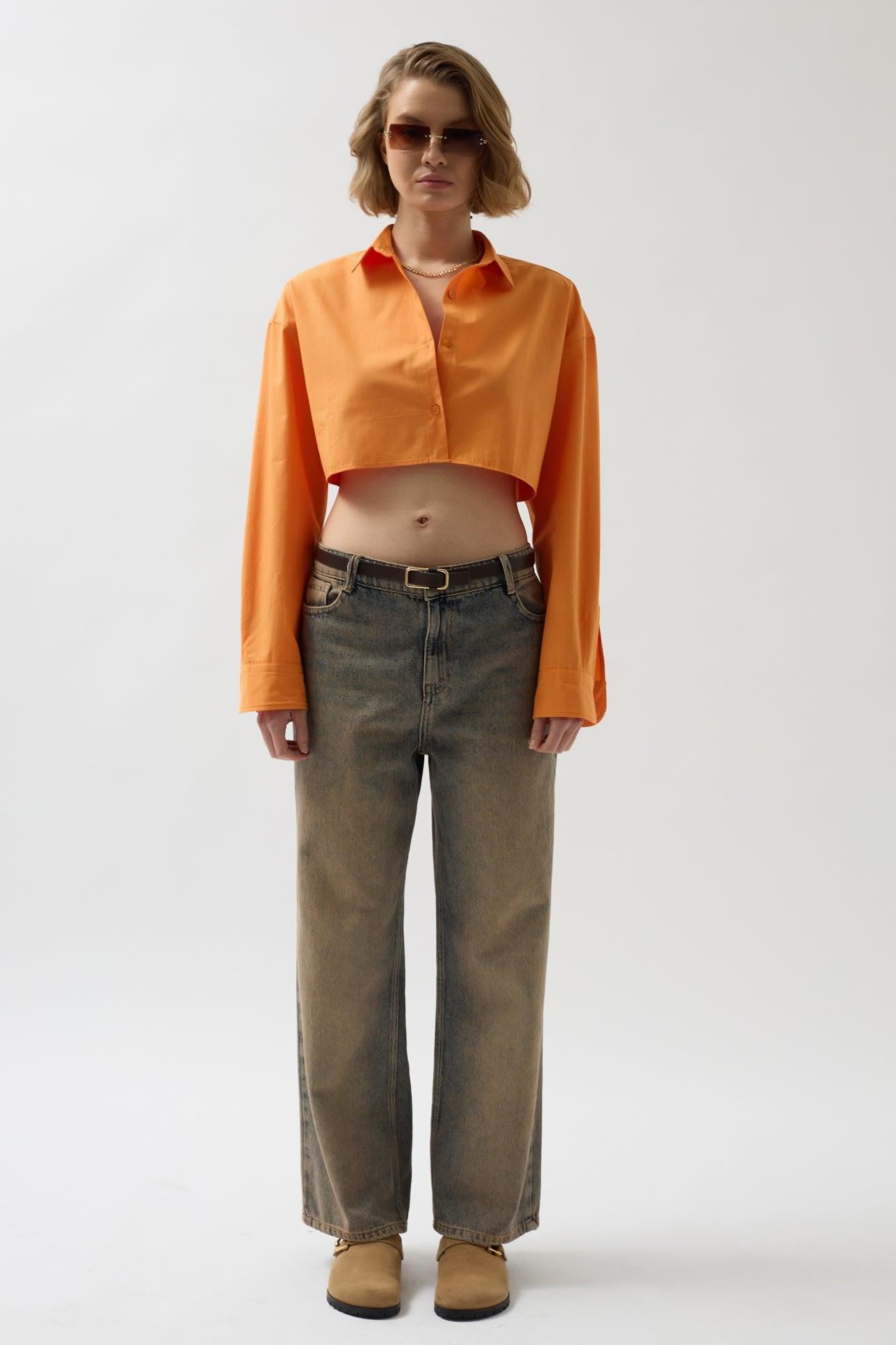 Crop Turuncu Oversize Gömlek