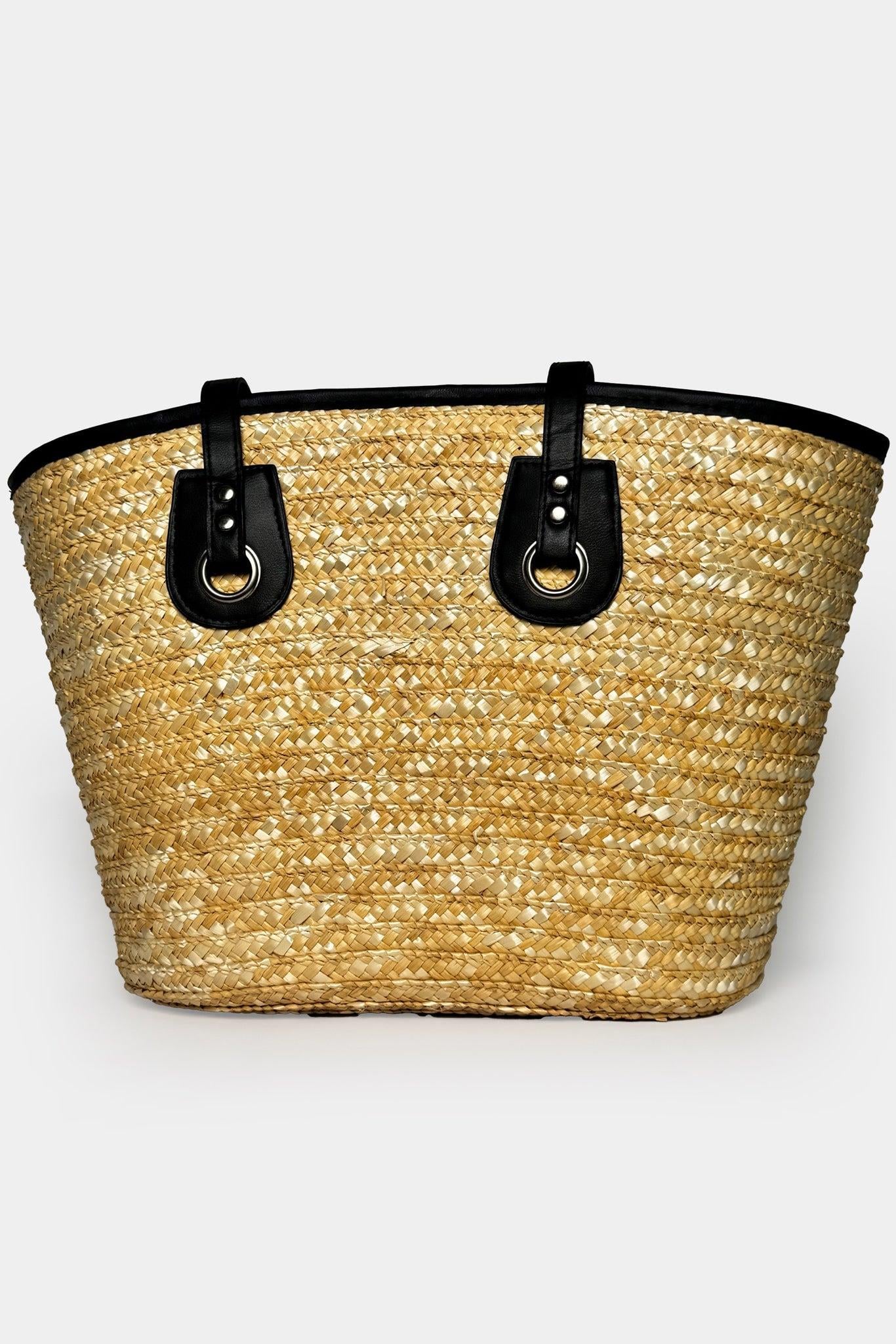 Deri Detay Hasır Bej Çanta