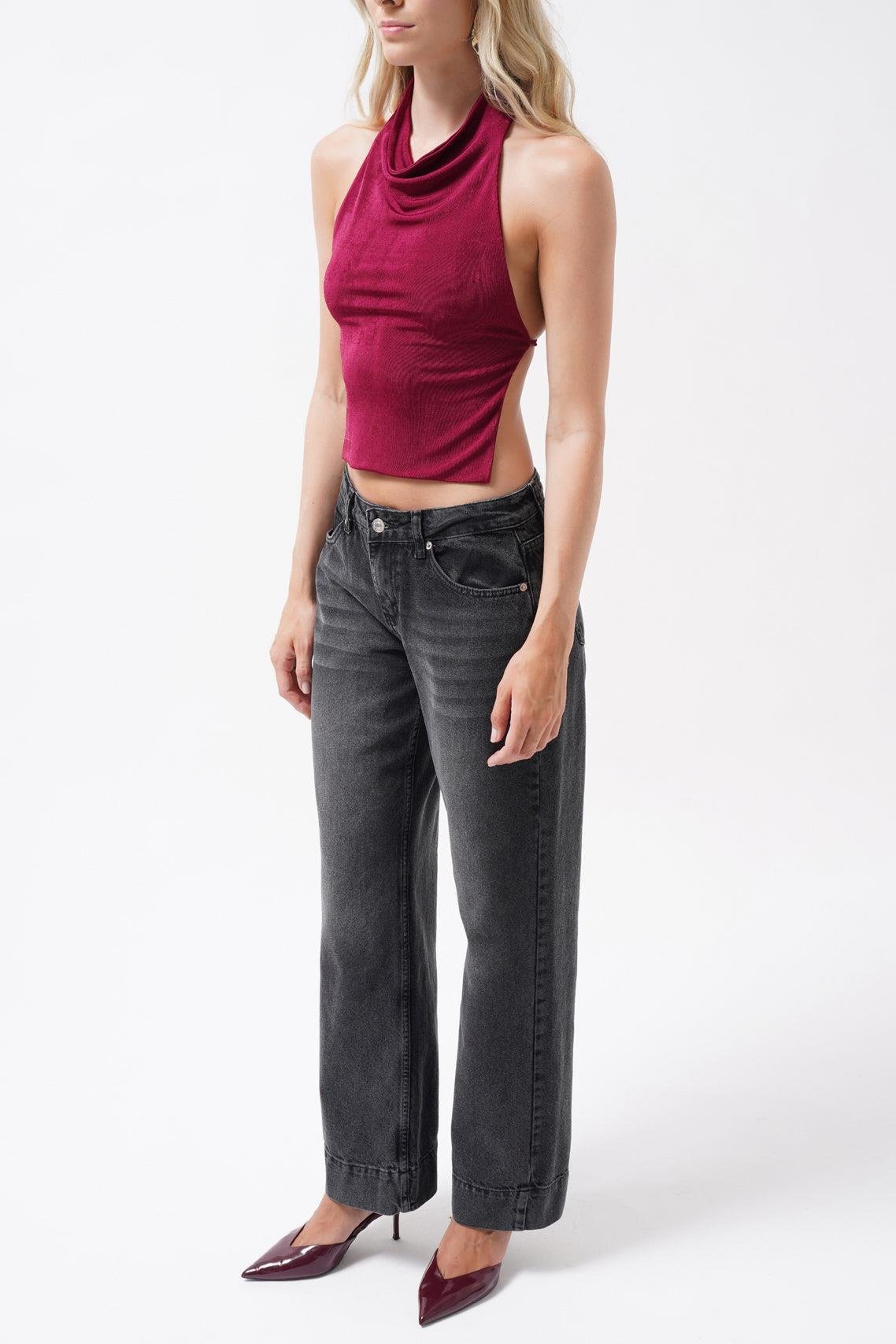 Double Paça Yüksek Bel Siyah Jean