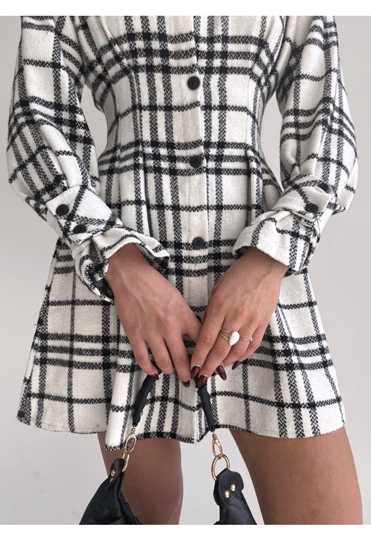 EKOSE DESENLİ PAMUKLU KUMAŞ BEYAZ GÖMLEK ELBİSE WHITE SHIRT DRESS SD-012-BEYAZ
