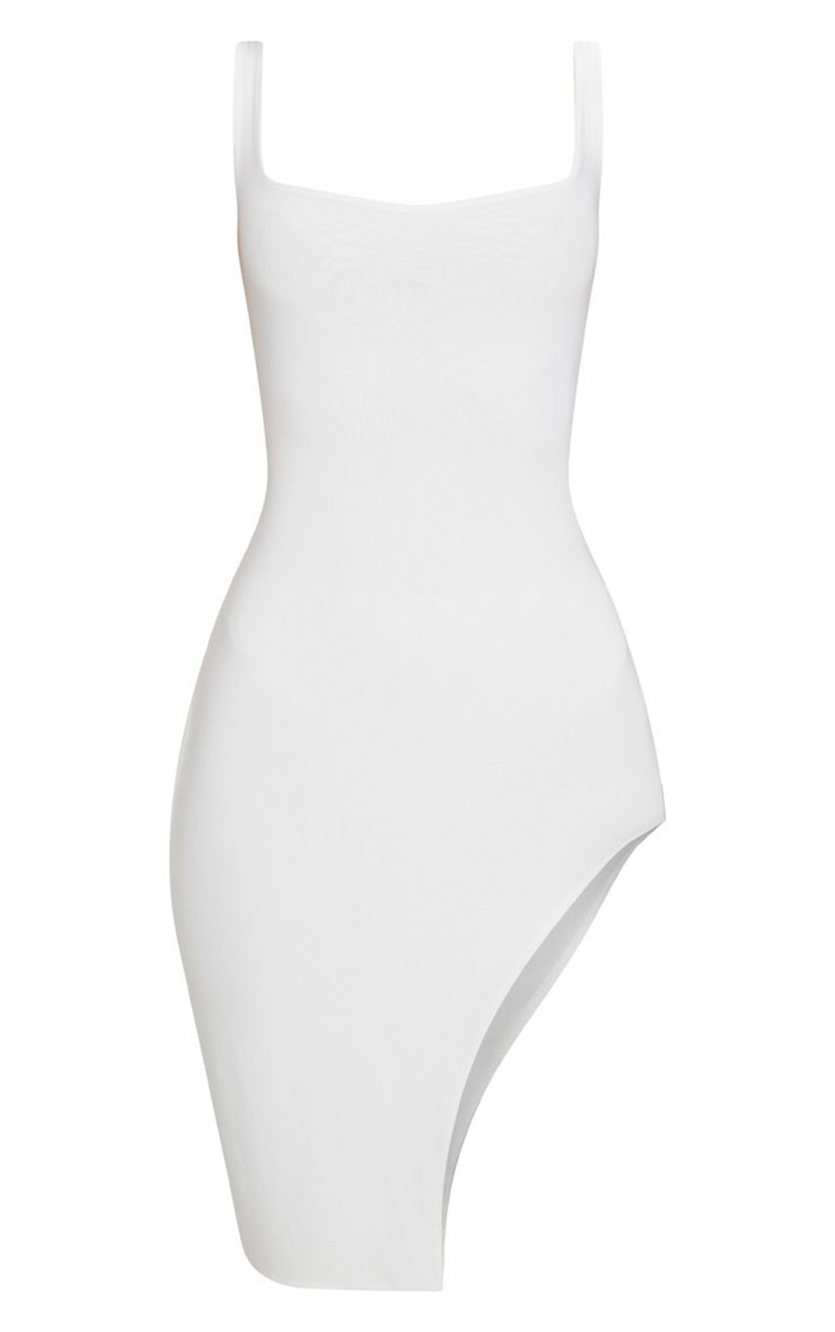 ESNEK DALGIÇ KUMAŞ KARE YAKA YANDAN DEKOLTELİ BEYAZ GECE ELBİSESİ BEYAZ MİDİ ELBİSE WHITE MINI DRESS DNM-476-2