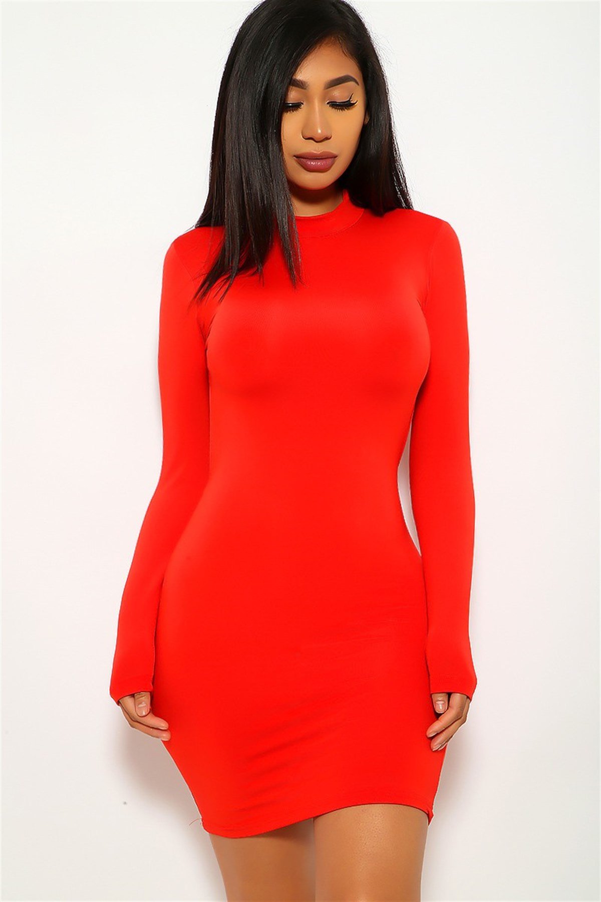 ESNEK DALGIÇ KUMAŞ SIRT DEKOLTELİ DETAYLI UZUN KOLLU KIRMIZI MİNİ ELBİSE KIRMIZI SEKSİ MİNİ ELBİSE RED MINI DRESS DNM-563-KIRMIZI