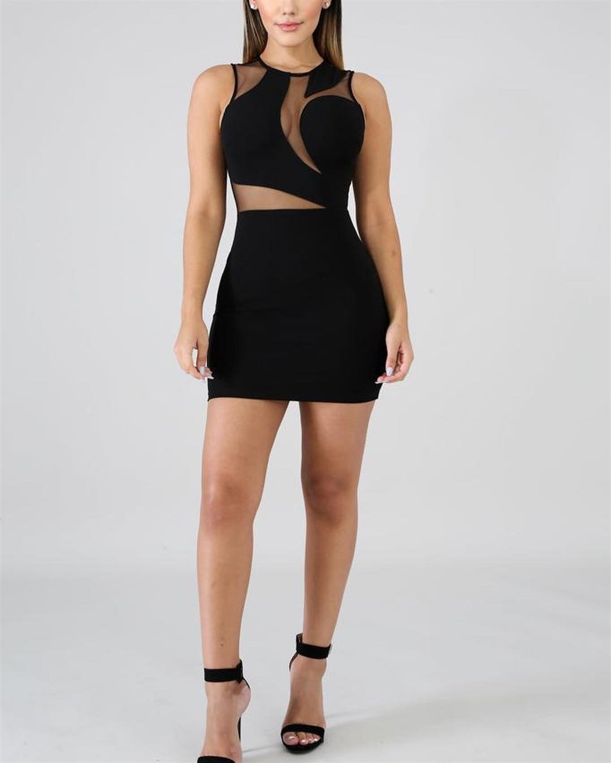 ESNEK DALGIÇ KUMAŞ SIRT DEKOLTELİ TRANSPARAN DETAYLI SİYAH MİNİ ELBİSE BLACK CLUBWEAR BLACK MINI DRESS LP-253