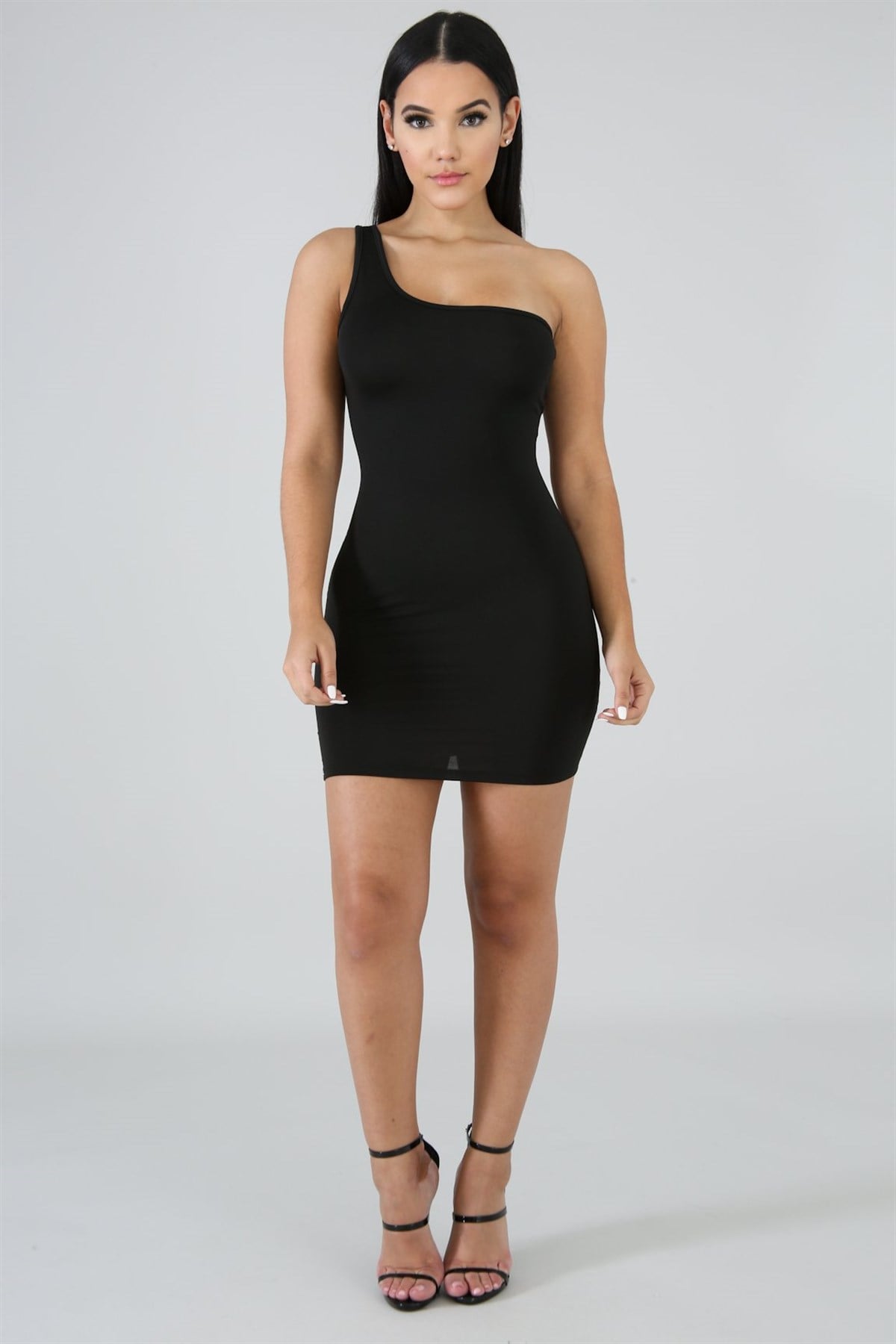 ESNEK DALGIÇ KUMAŞ TEK OMUZ ASKILI SİYAH MİNİ ELBİSE BLACK MINI DRESS CLUBWEAR DNM-475-1