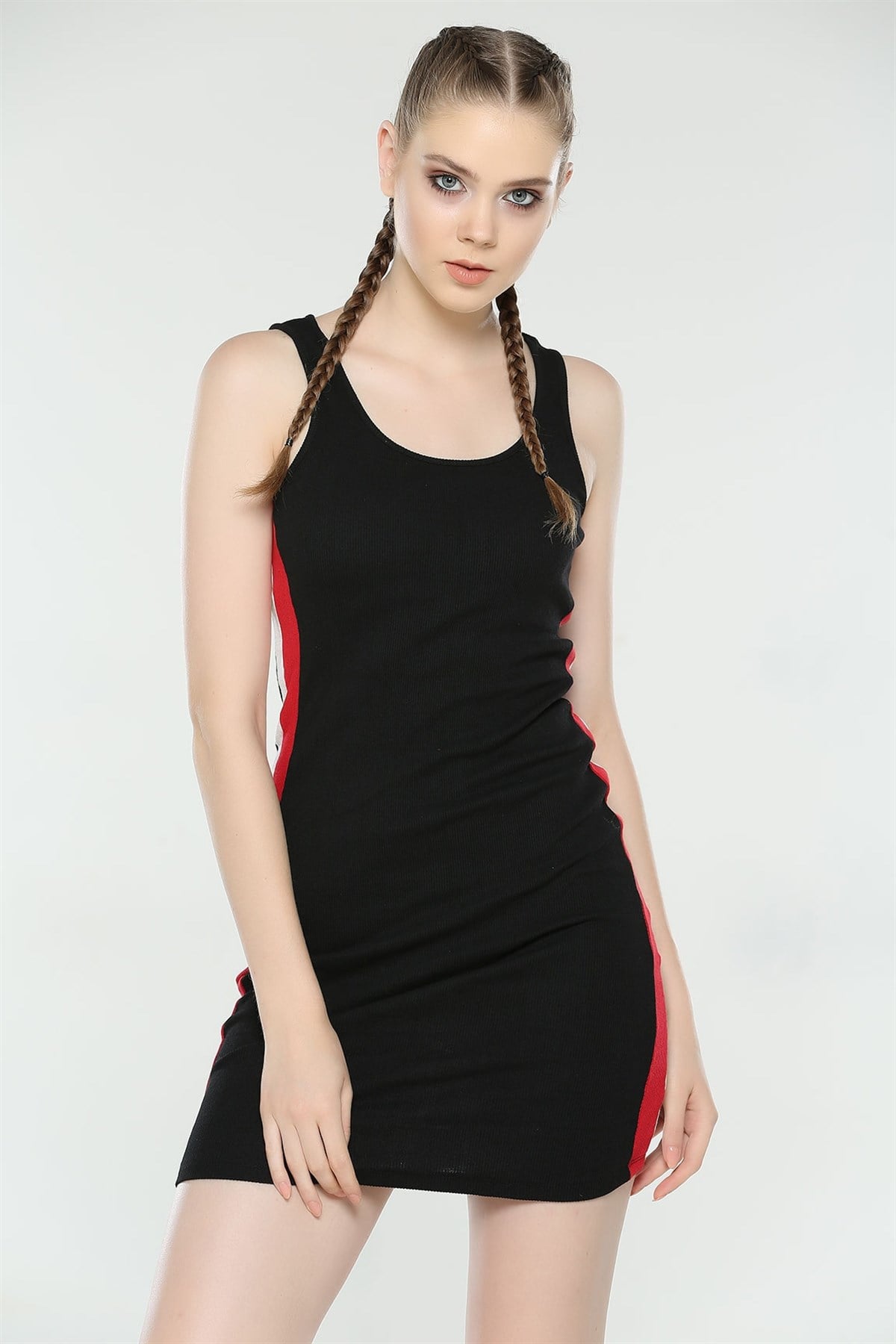 ESNEK KAŞKORSE KUMAŞ YANLARI ŞERİTLİ ASKILI GÜNLÜK SPOR MİNİ ELBİSE SİYAH GÜNLÜK ELBİSE SİYAH ASKILI YAZLIK ELBİSE SLEVEELESS BLACK MINI DAYDRESS 1012505-TZ