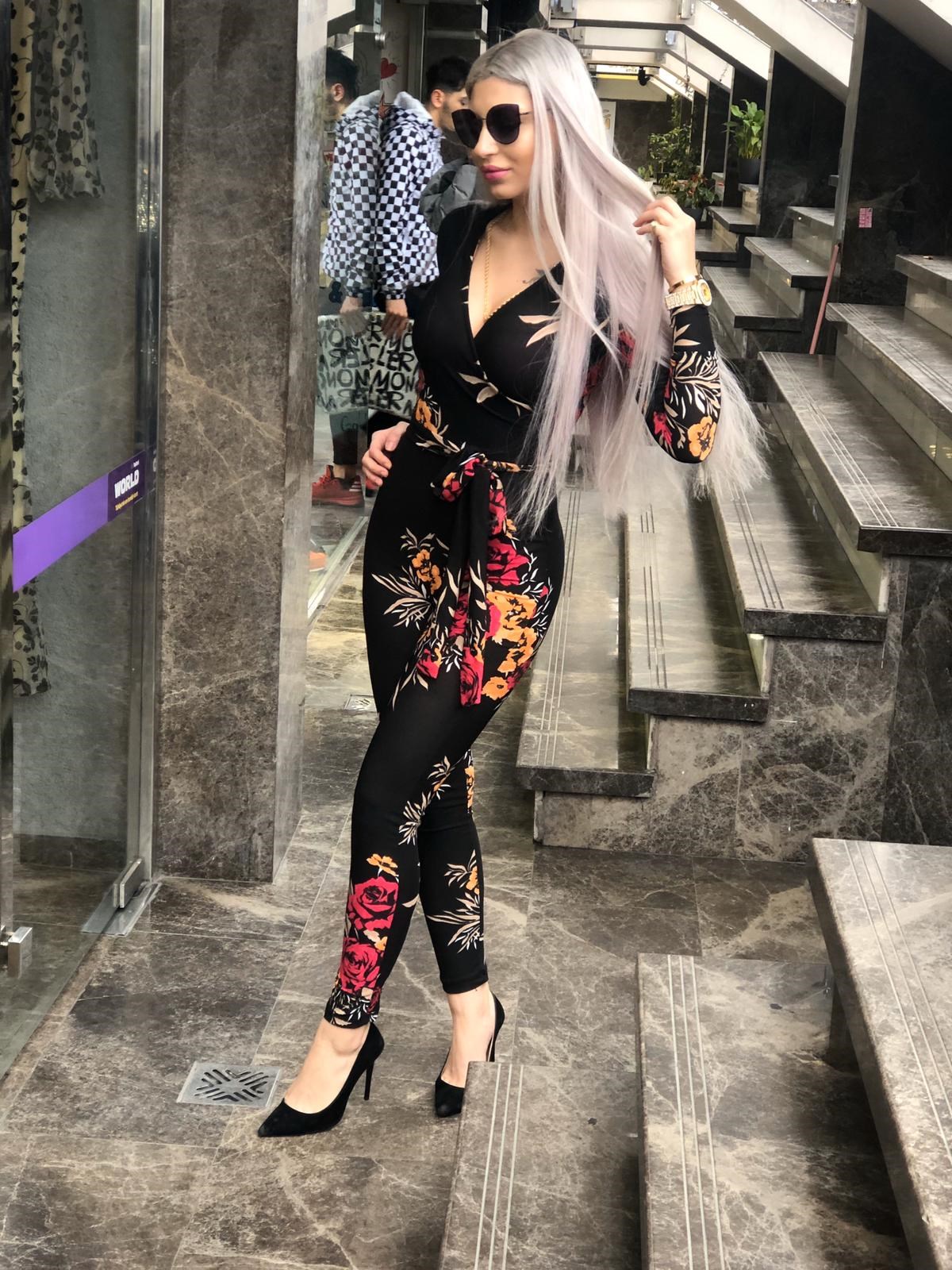 ESNEK KUMAŞ ÇİÇEK DESENLİ TEK PARÇA TULUM FLOWERED PRINT BODYSUIT ROMPER LP-301