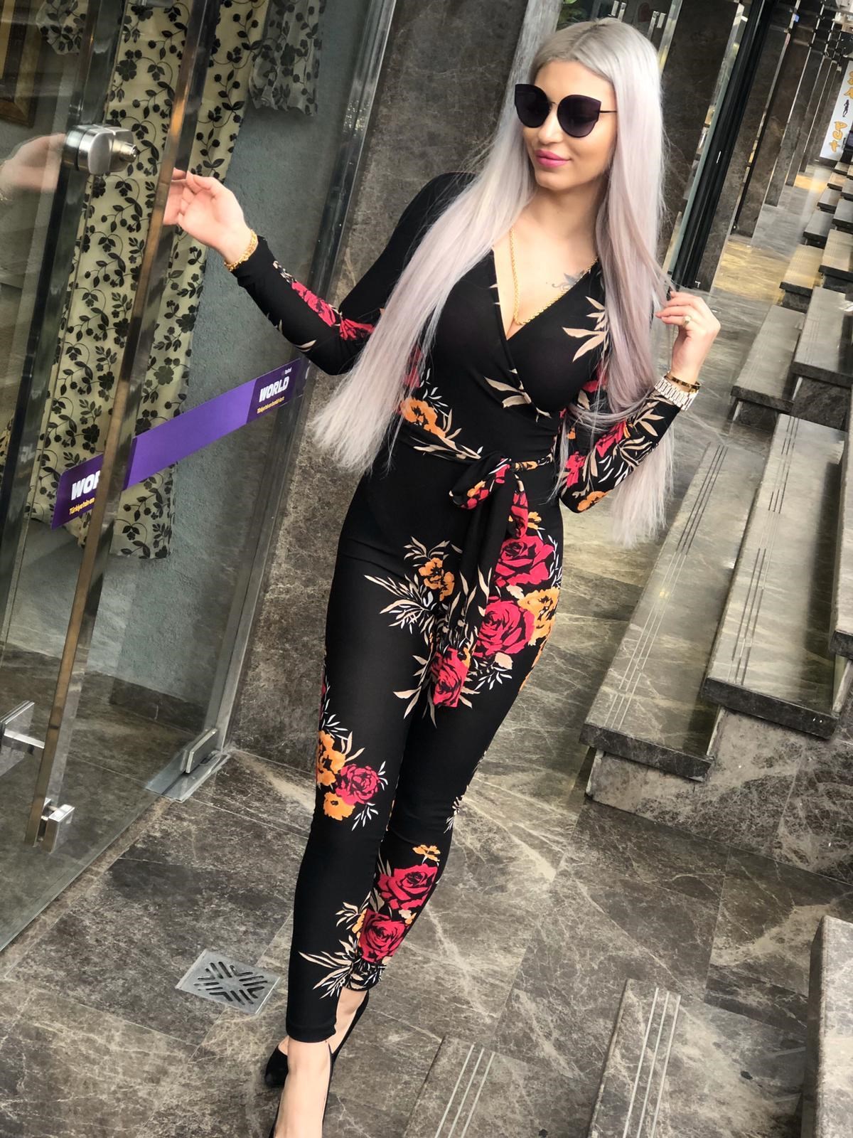 ESNEK KUMAŞ ÇİÇEK DESENLİ TEK PARÇA TULUM FLOWERED PRINT BODYSUIT ROMPER LP-301