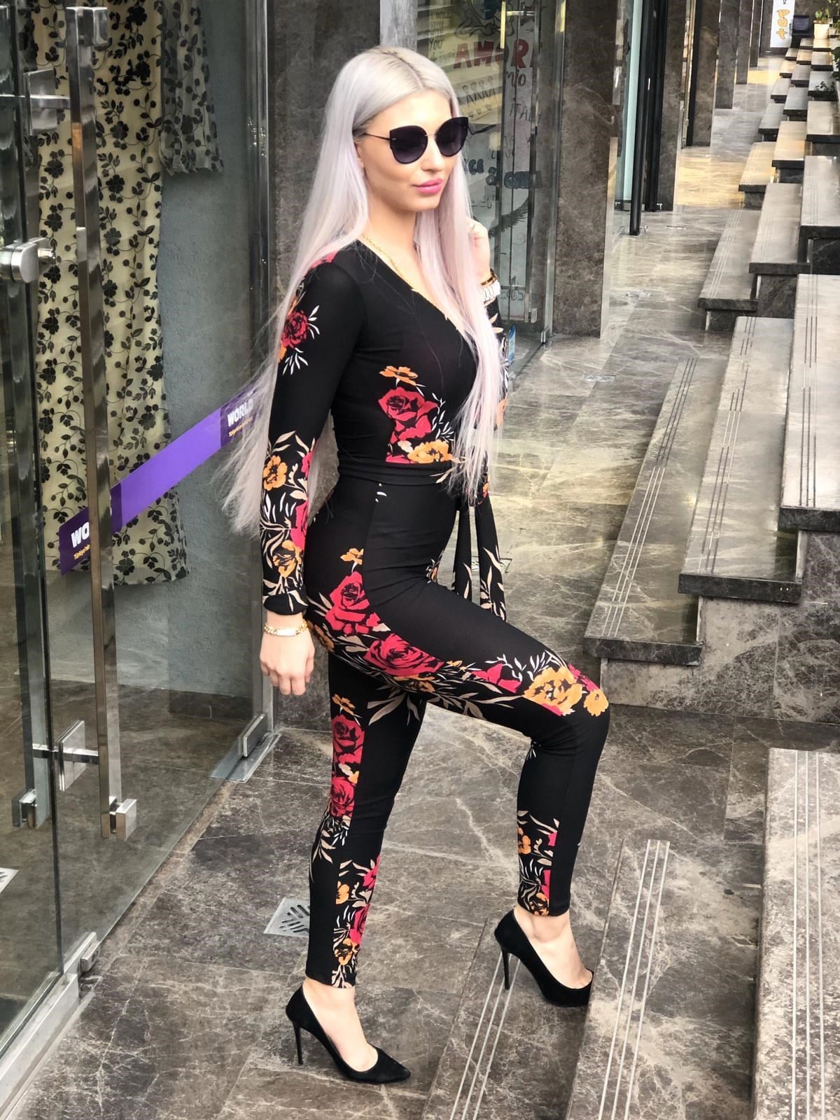 ESNEK KUMAŞ ÇİÇEK DESENLİ TEK PARÇA TULUM FLOWERED PRINT BODYSUIT ROMPER LP-301
