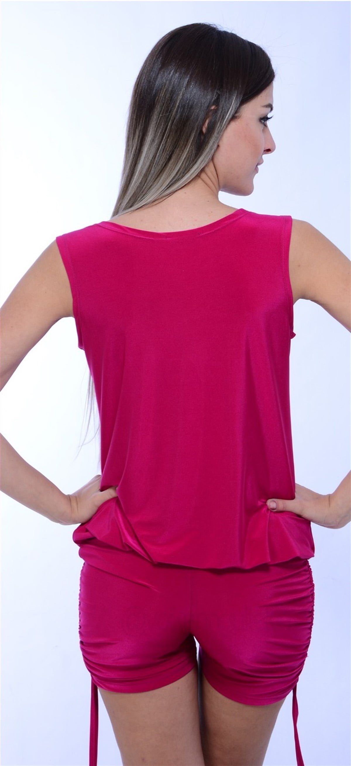 ESNEK KUMAŞ GÖĞÜS DEKOLTELİ TEK PARÇA PEMBE TULUM DEKOLTE ŞORTLU TULUM SEXY ROMPER JUMPSUIT CLUBWEAR GOGO DRESS KY-082-2