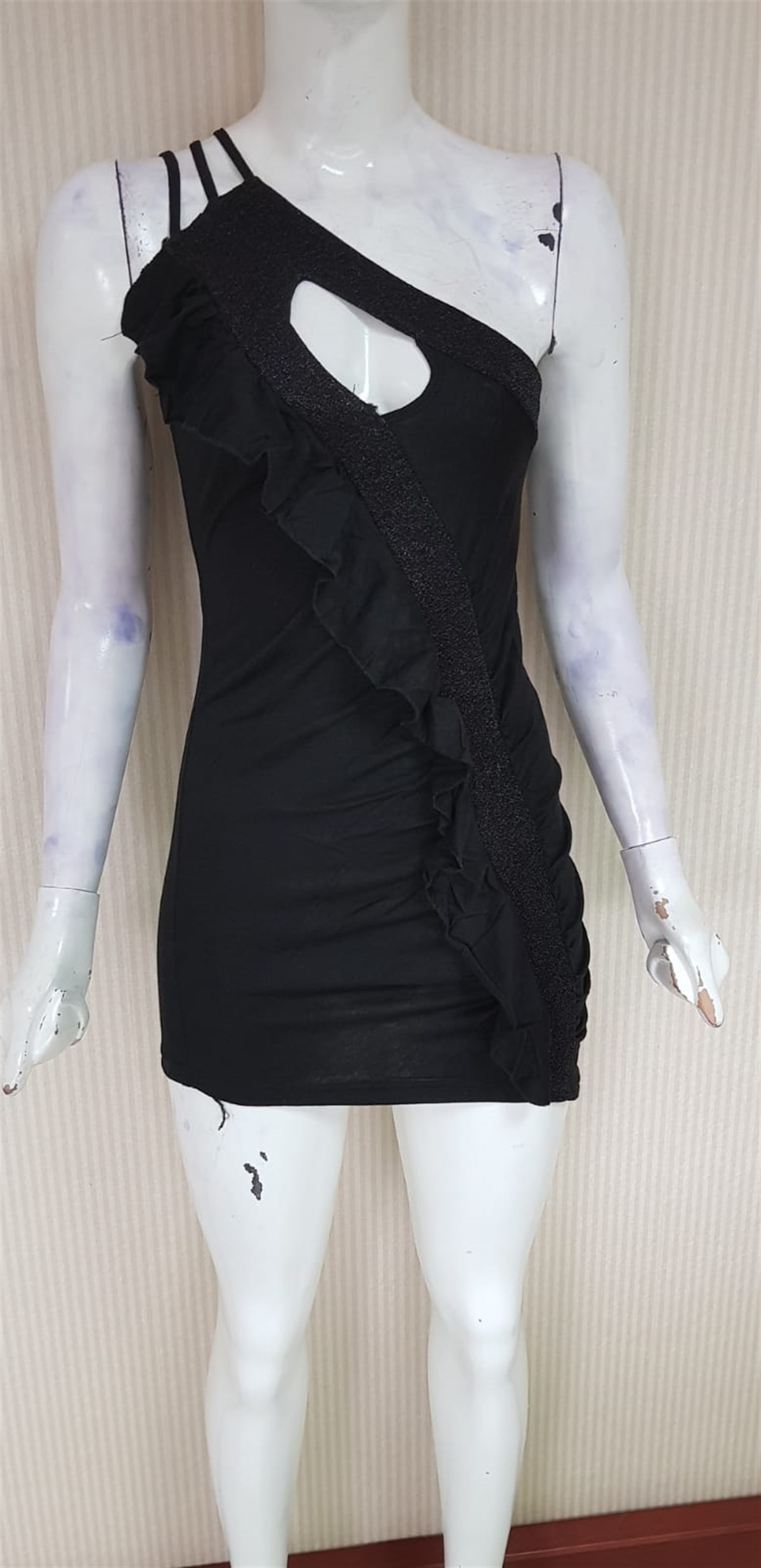 ESNEK KUMAŞ GÖĞÜS DEKOLTEYİ SİYAH MİNİ ELBİSE CLUBWEAR ASİA-015-1
