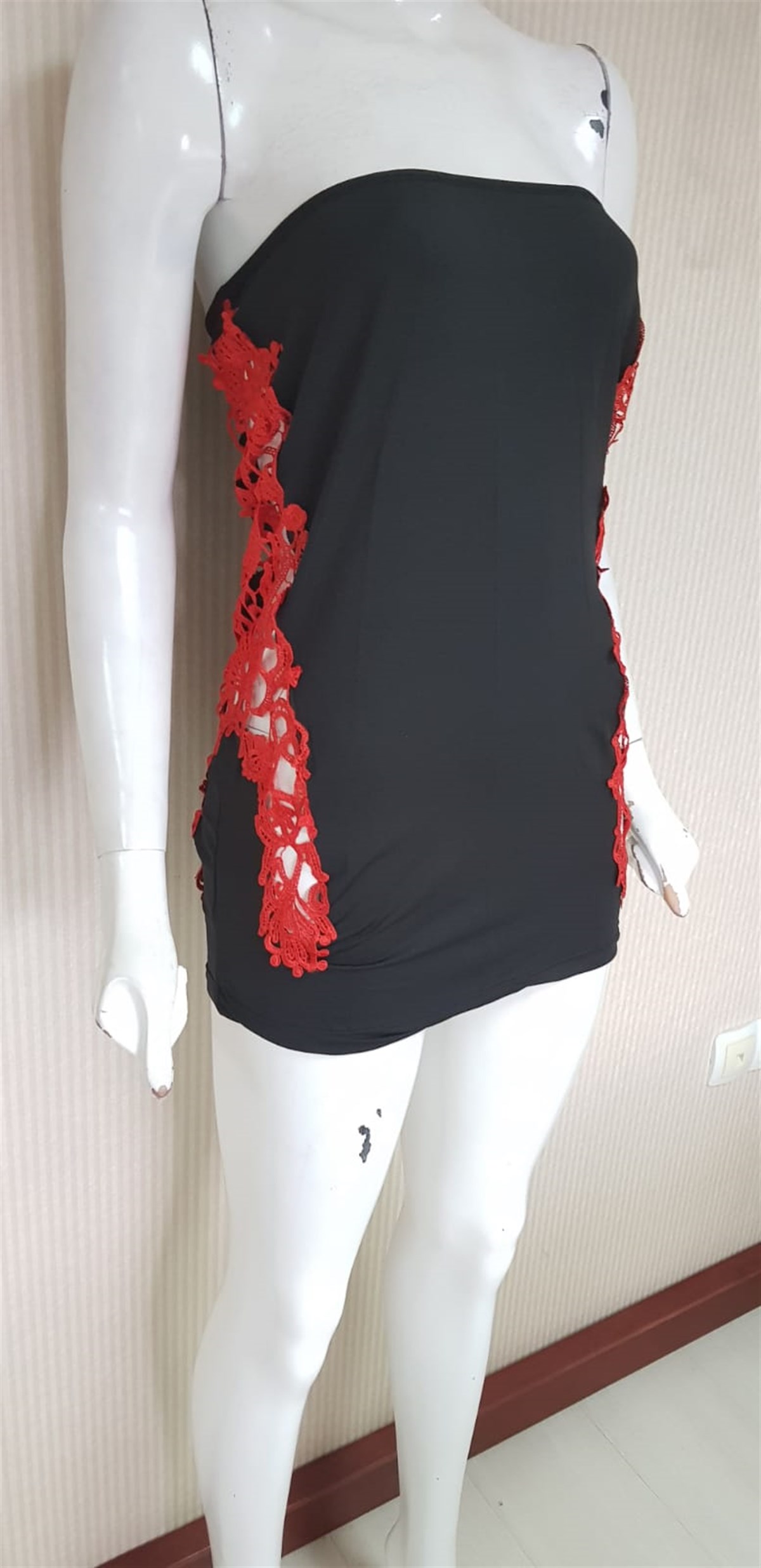 ESNEK MİKRO JARSE KUMAŞ DANTEL DETAYLI SİYAH MİNİ ELBİSE SİYAH GECE ELBİSESİ CLUBWEAR ASİA-002