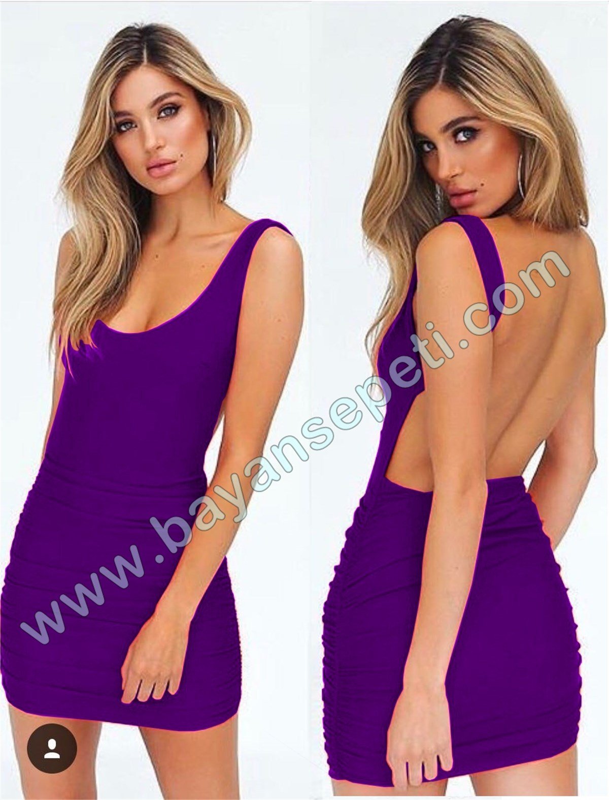 ESNEK SANDY KUMAŞ SIRT DEKOLTELİ MOR MİNİ ELBİSE DNM-283-6
