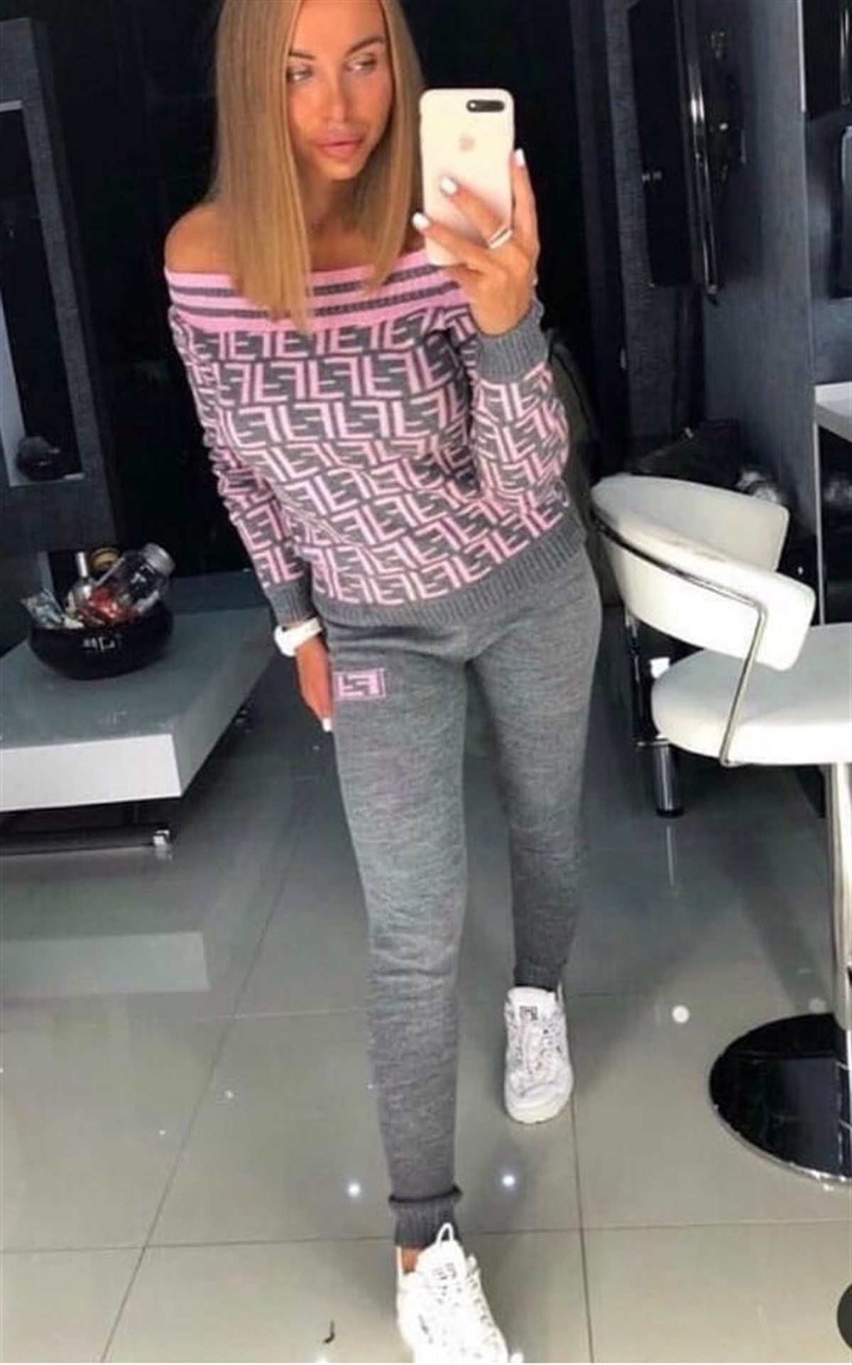 ESNEK TRİKO KUMAŞ FENDI DETAYLI BAYAN SPOR TAKIM NWI-005