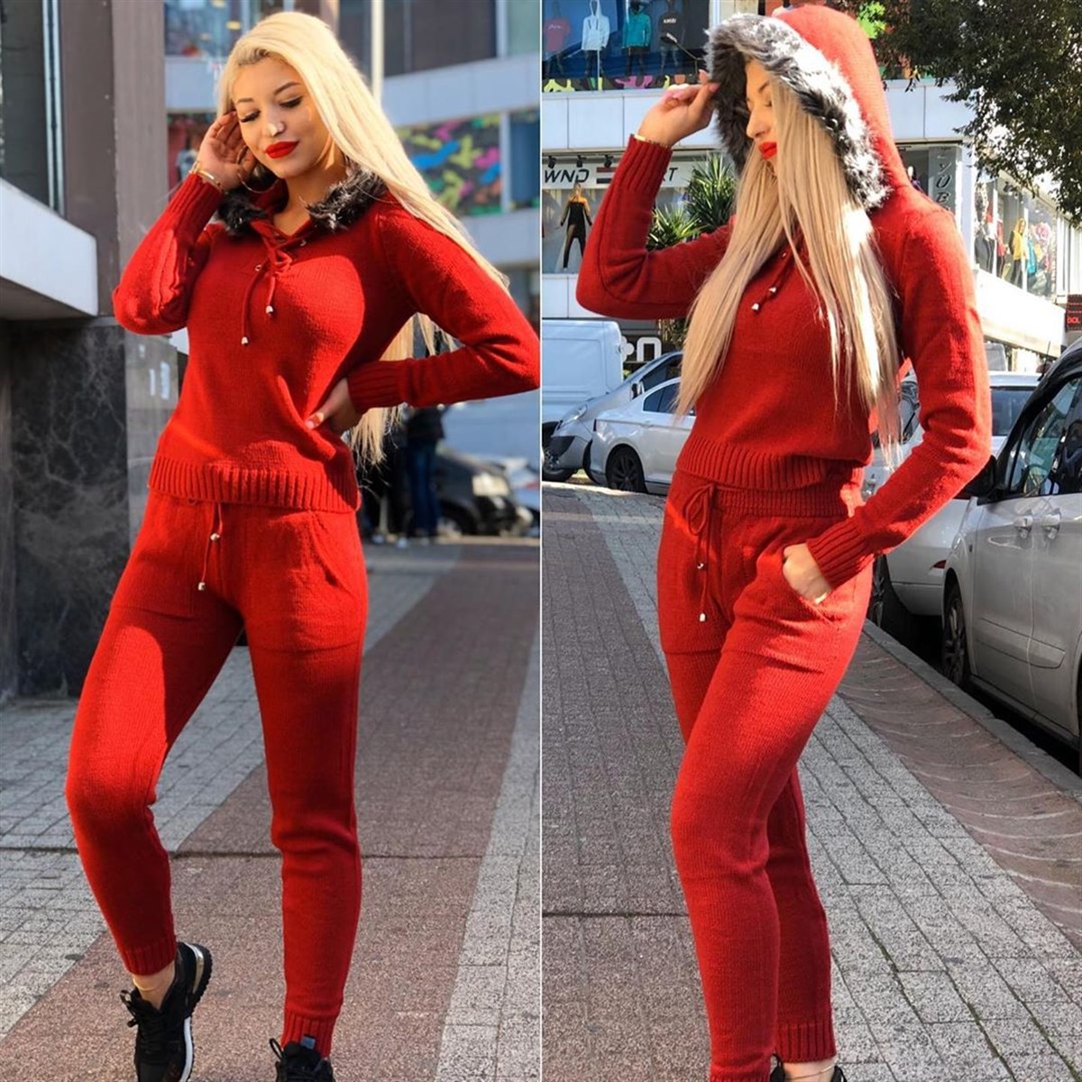 ESNEK TRİKO KUMAŞ YAKASI KÜRK DETAYLI BAYAN EŞOFMAN TAKIM İKİ PARÇA TRİKO SPOR TAKIM WOMAN SPORTSWEAR LP-284-3