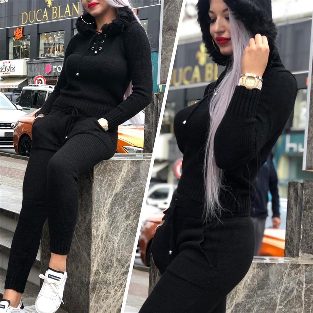 ESNEK TRİKO KUMAŞ YAKASI KÜRK DETAYLI BAYAN EŞOFMAN TAKIM İKİ PARÇA TRİKO SPOR TAKIM WOMAN SPORTSWEAR LP-284-2