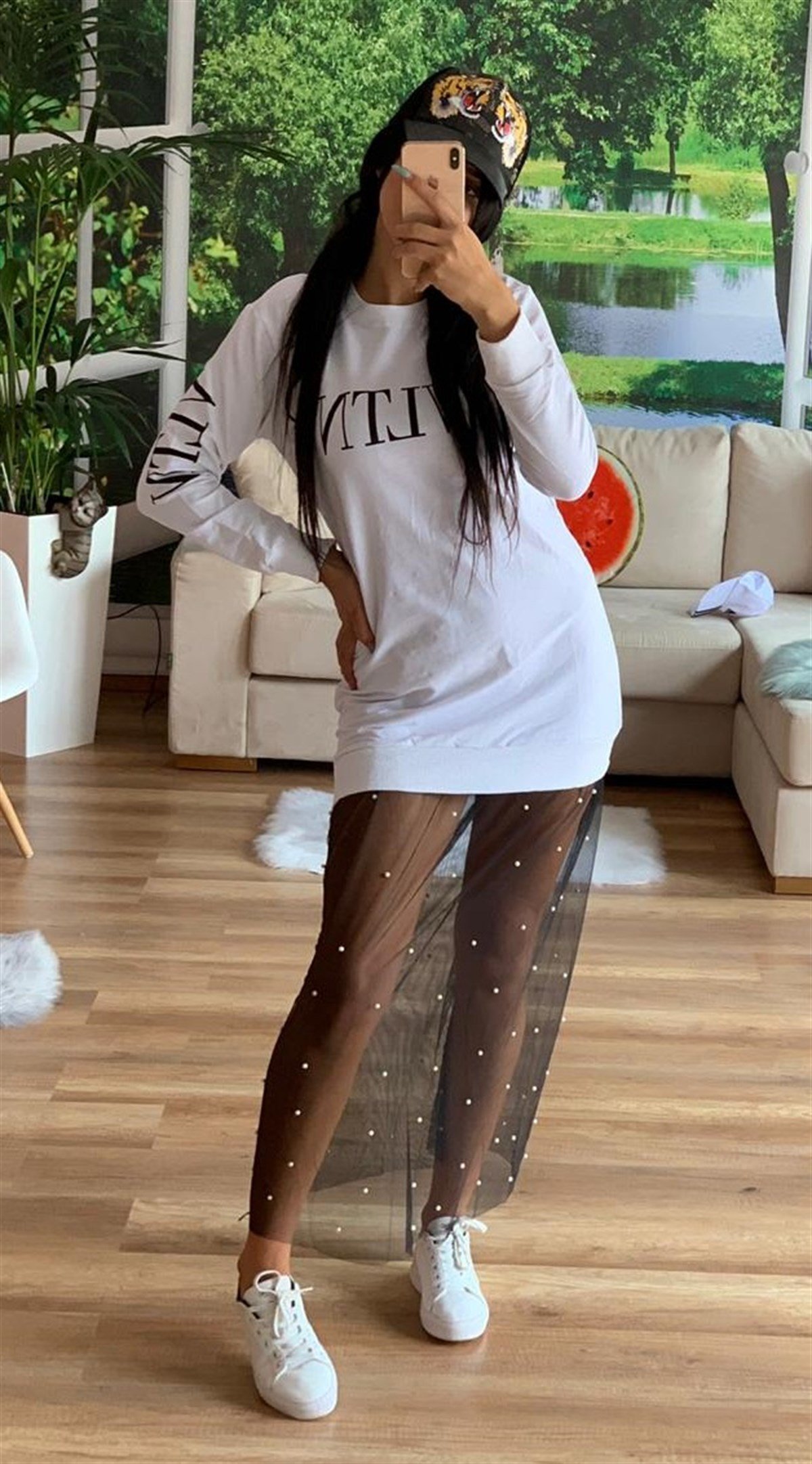 ETEK UCU DANTEL DETAYLI İKİİPLİK ESNEK KUMAŞ UZUN KOLLU BEYAZ SPOR ELBİSE WOMAN SPORTSWEAR WHITE TUNIC WHITE DRESS ZN-002-2