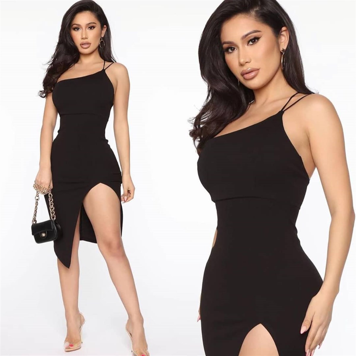 GÖĞÜS DEKOLTELİ ESNEK KUMAŞ SİYAH MİNİ ELBİSE ASKILI SİYAH GECE ELBİSESİ SİYAH ELBİSE BLACK MINI DRESS ENG-009