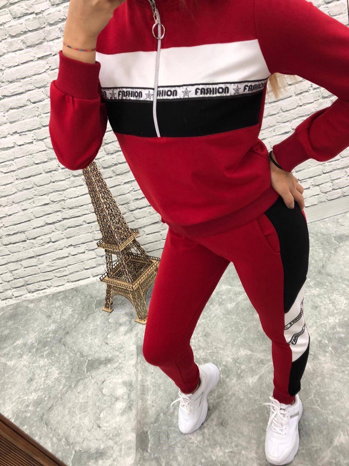 İKİİPLİK ESNEK KUMAŞ KIRMIZI BAYAN EŞOFMAN TAKIM ALT ÜST BAYAN EŞOFMAN TAKIM BAYAN SPOR TAKIM WOMAN SPORTSWEAR SET CHP-227-2