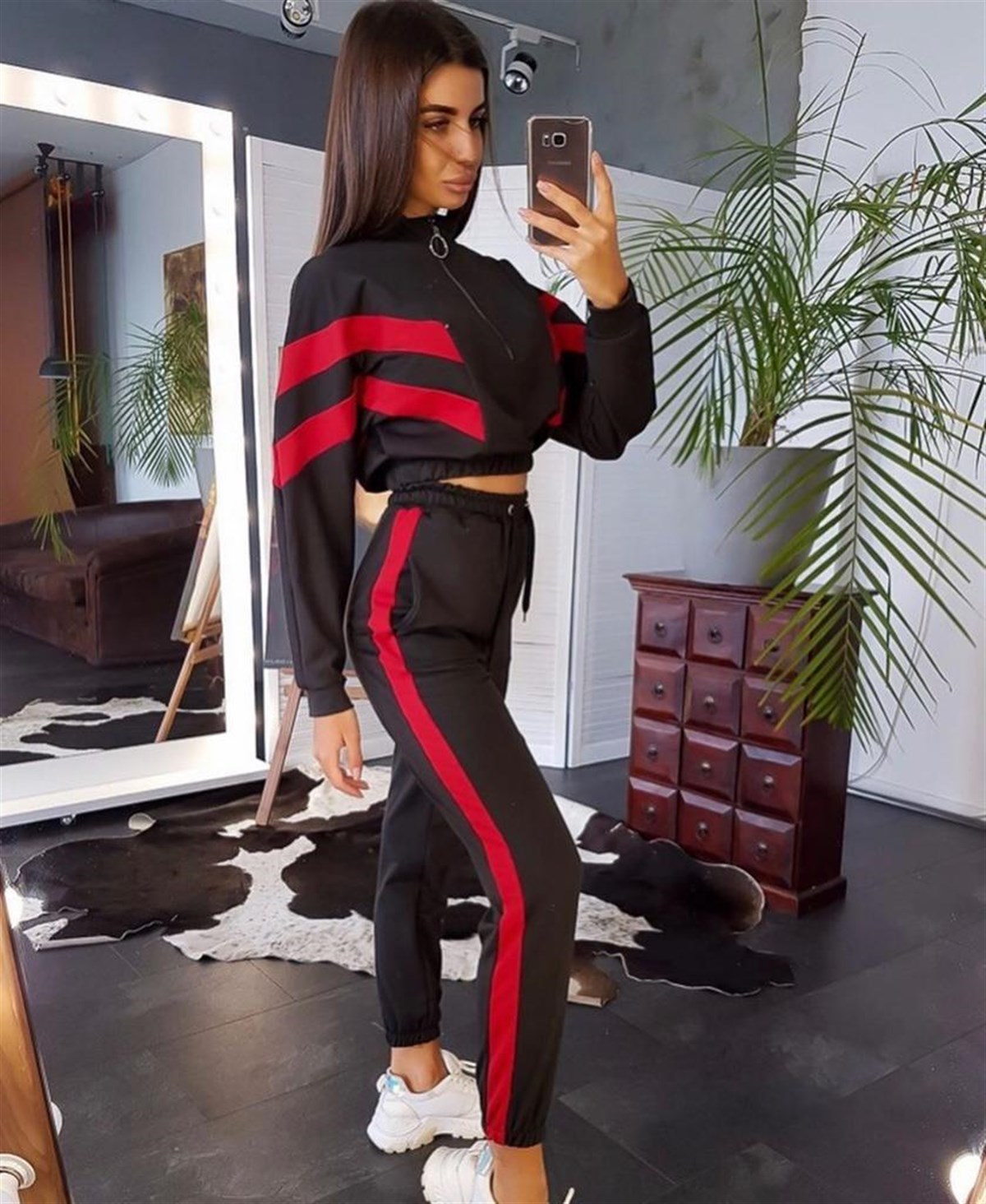 İKİİPLİK ESNEK KUMAŞ ŞERİT DETAYLI BAYAN EŞOFMAN TAKIM ALT ÜST BAYAN EŞOFMAN TAKIM BAYAN SPOR TAKIM WOMAN SPORTSWEAR SET CHP-224-2