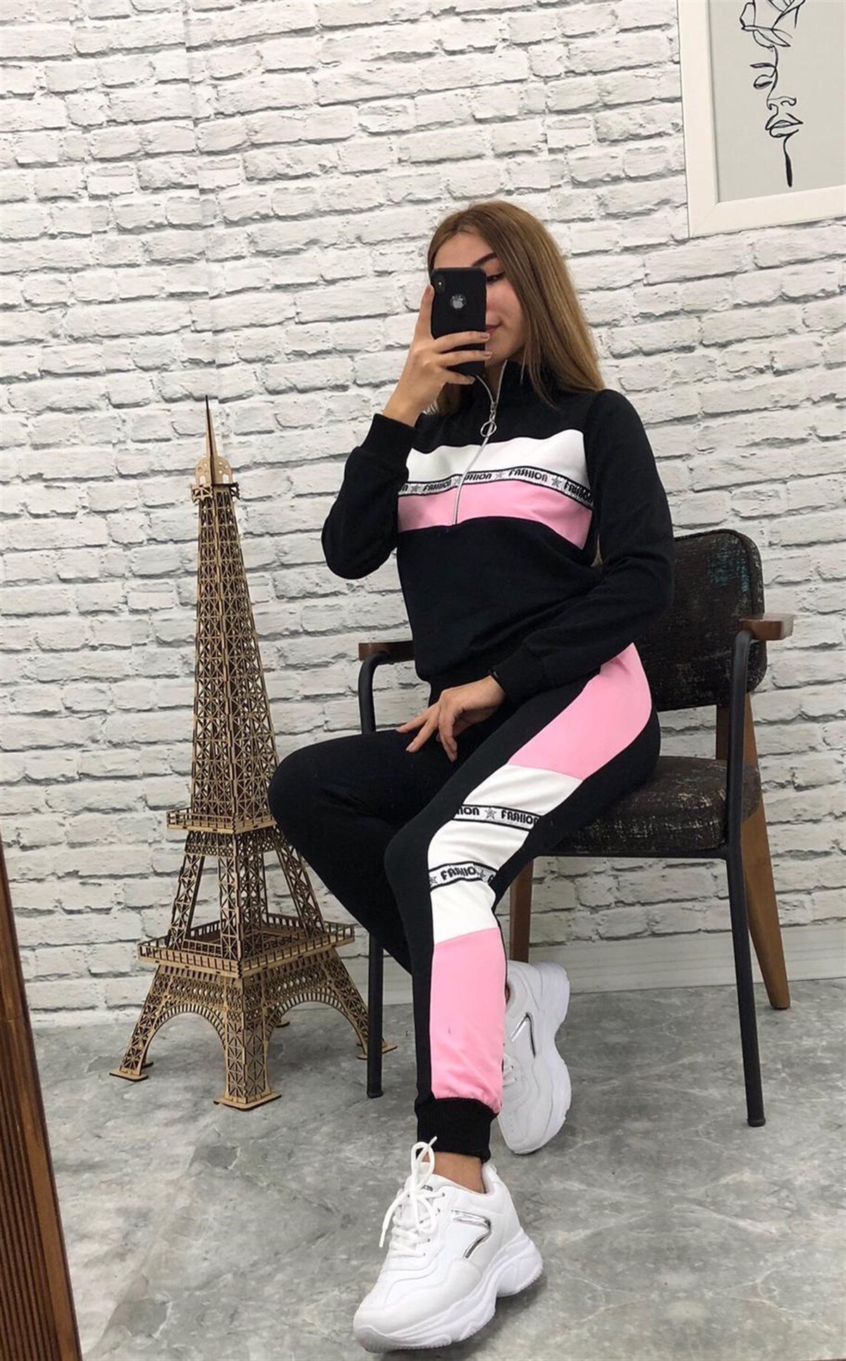 İKİİPLİK ESNEK KUMAŞ SİYAH BAYAN EŞOFMAN TAKIM ALT ÜST BAYAN EŞOFMAN TAKIM BAYAN SPOR TAKIM WOMAN SPORTSWEAR SET CHP-227-1