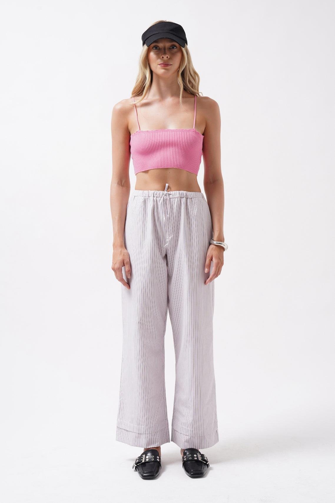 İnce Askılı Pembe Crop Top
