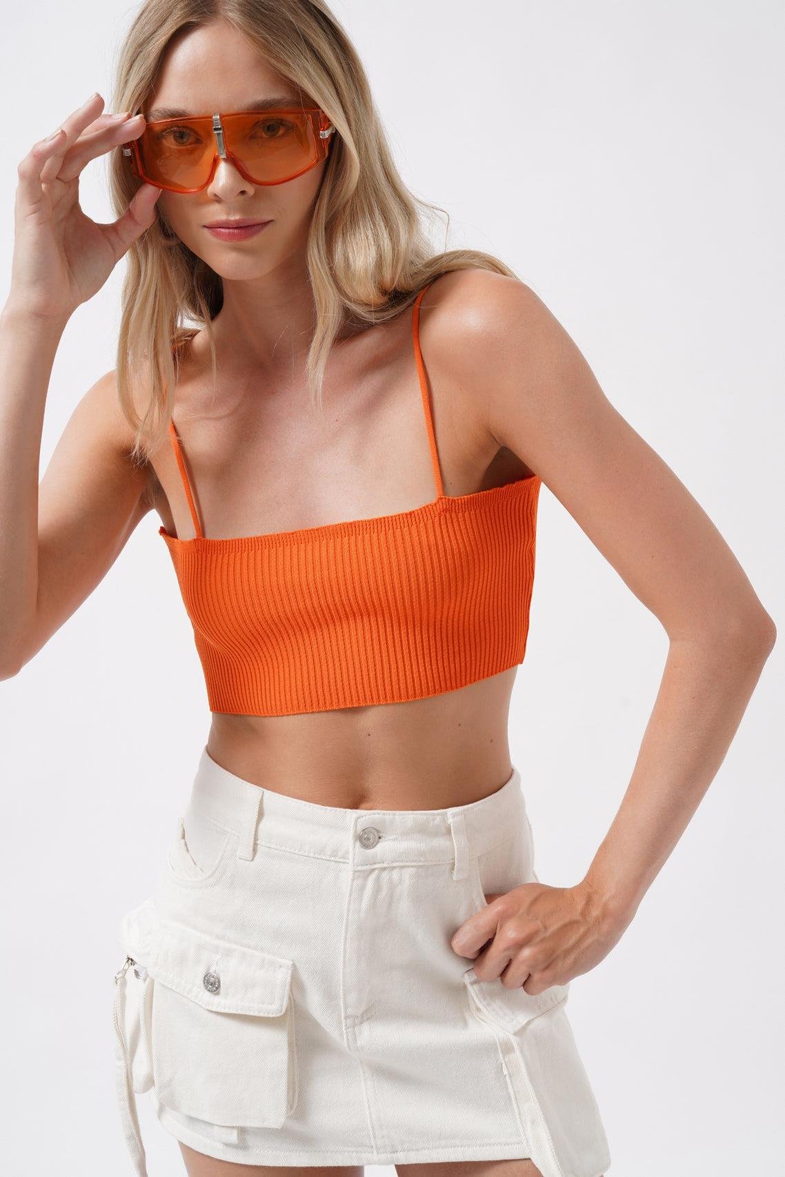 İnce Askılı Turuncu Crop Top