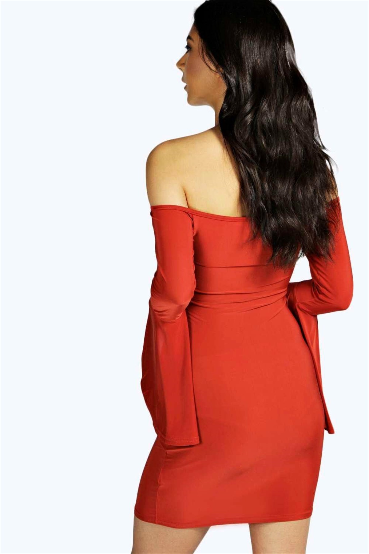 İSPANYOL KOL DETAYLI STRAPLEZ MİNİ ELBİSE GECE ELBİSESİ CLUBWEAR DNM-214-2