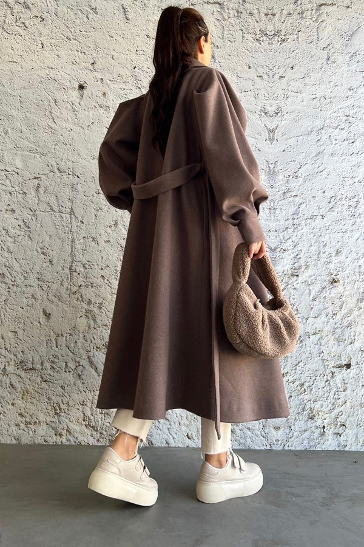 KALIN KAŞE KUMAŞ ASTARLI OVERSİZE KESİM KIŞLIK KAHVE KABAN MS-5953-KAHVE