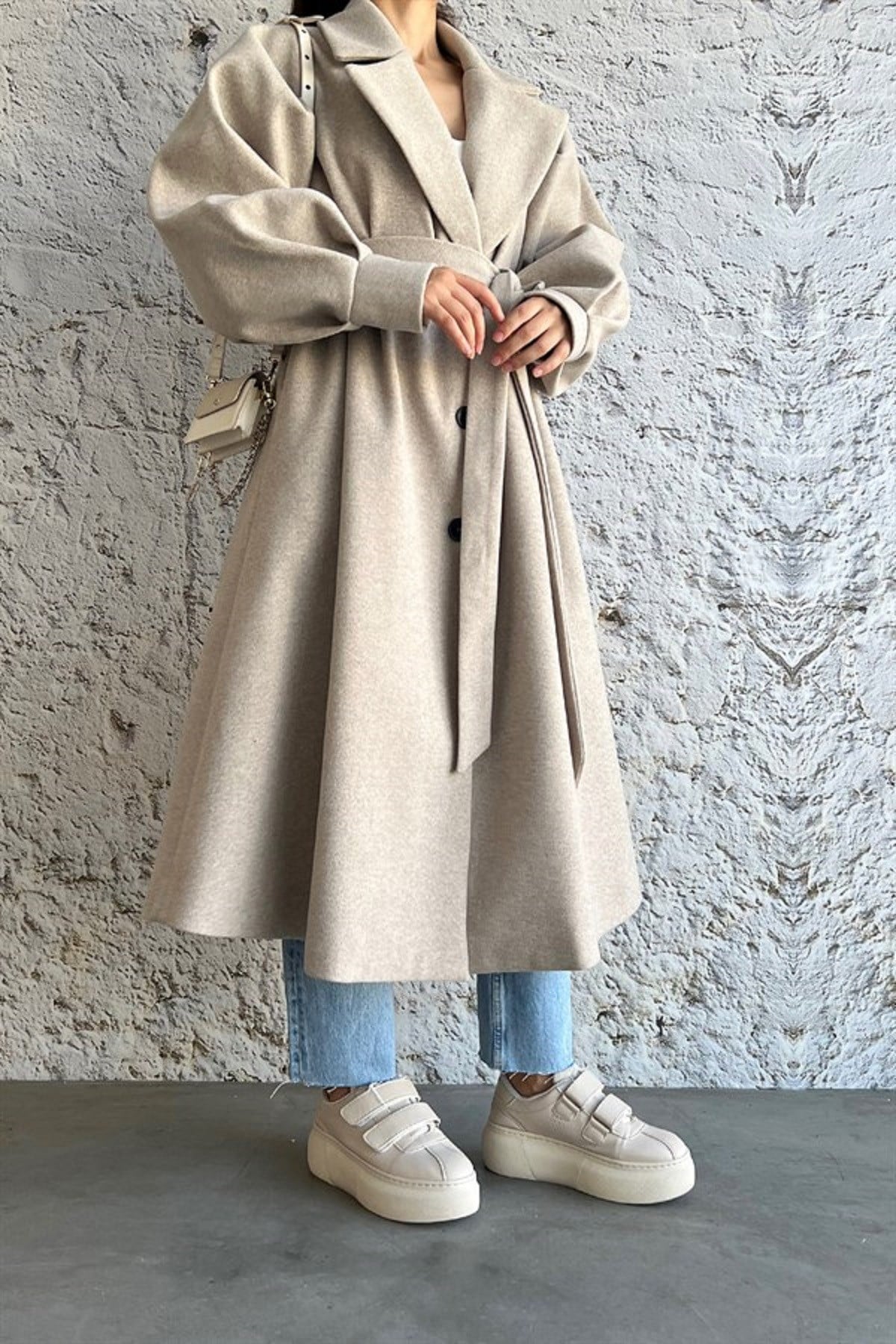 KALIN KAŞE KUMAŞ ASTARLI OVERSİZE KESİM KIŞLIK KREM KABAN MS-5953-KREM