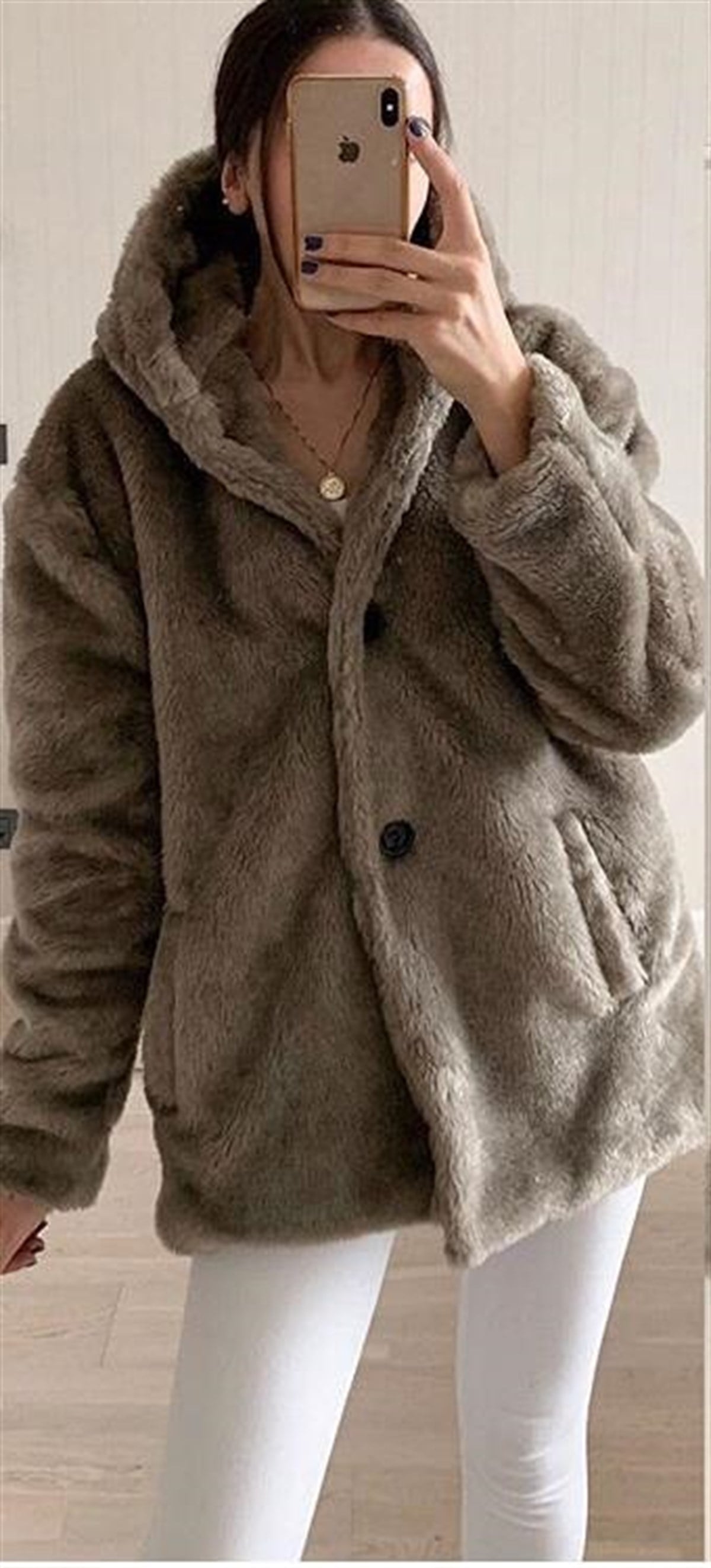 KAPŞONLU GRİ KÜRK MONT GRİ KIŞLIK MONT KABAN GREY COAT LP-229
