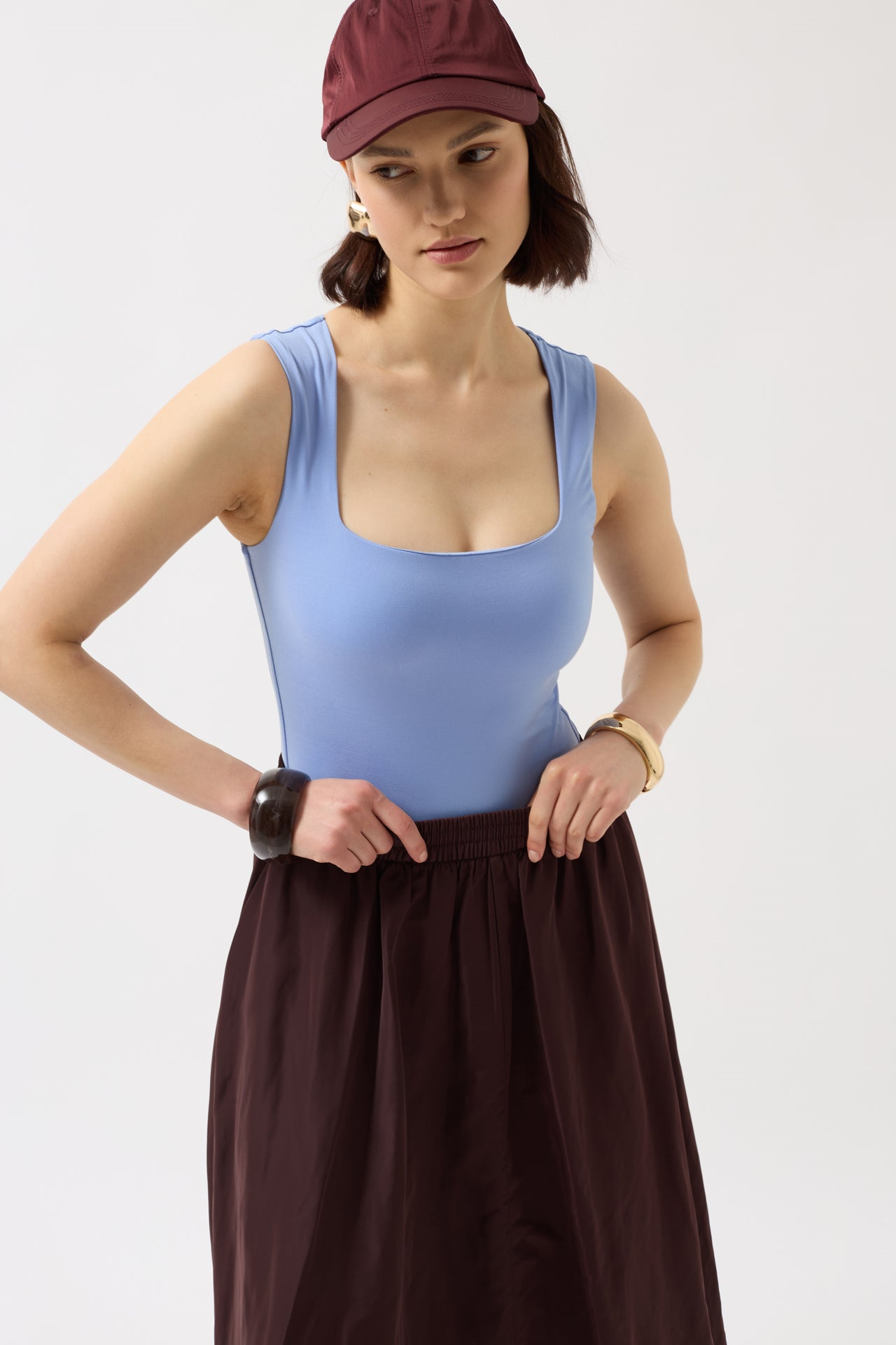 Kare Yaka Kalın Askılı Bebe Mavi Bodysuit