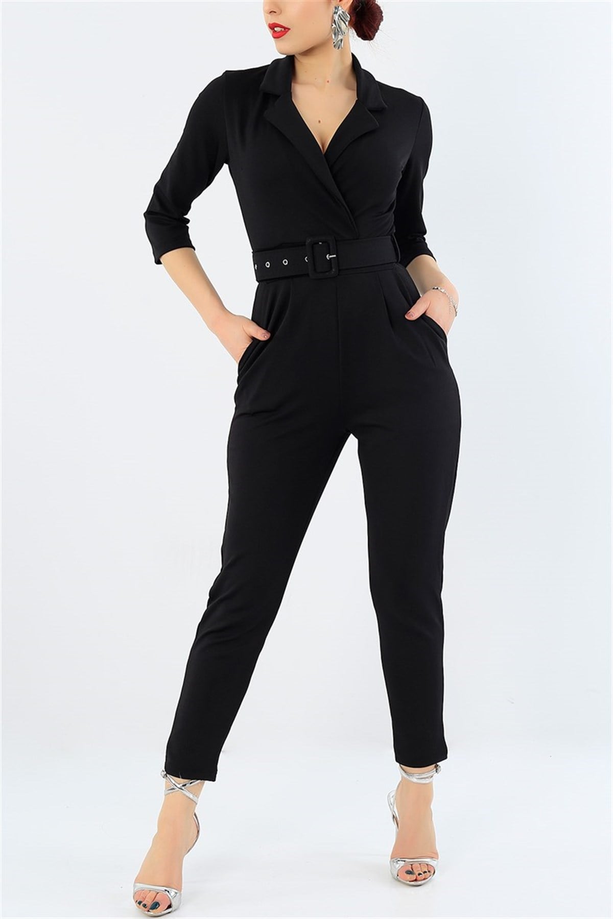 KEMER DETAYLI TEK PARÇA SİYAH TULUM SİYAH BODYSUİT SİYAH GÜNLÜK TULUM BLACK BODYSUIT DKS-005