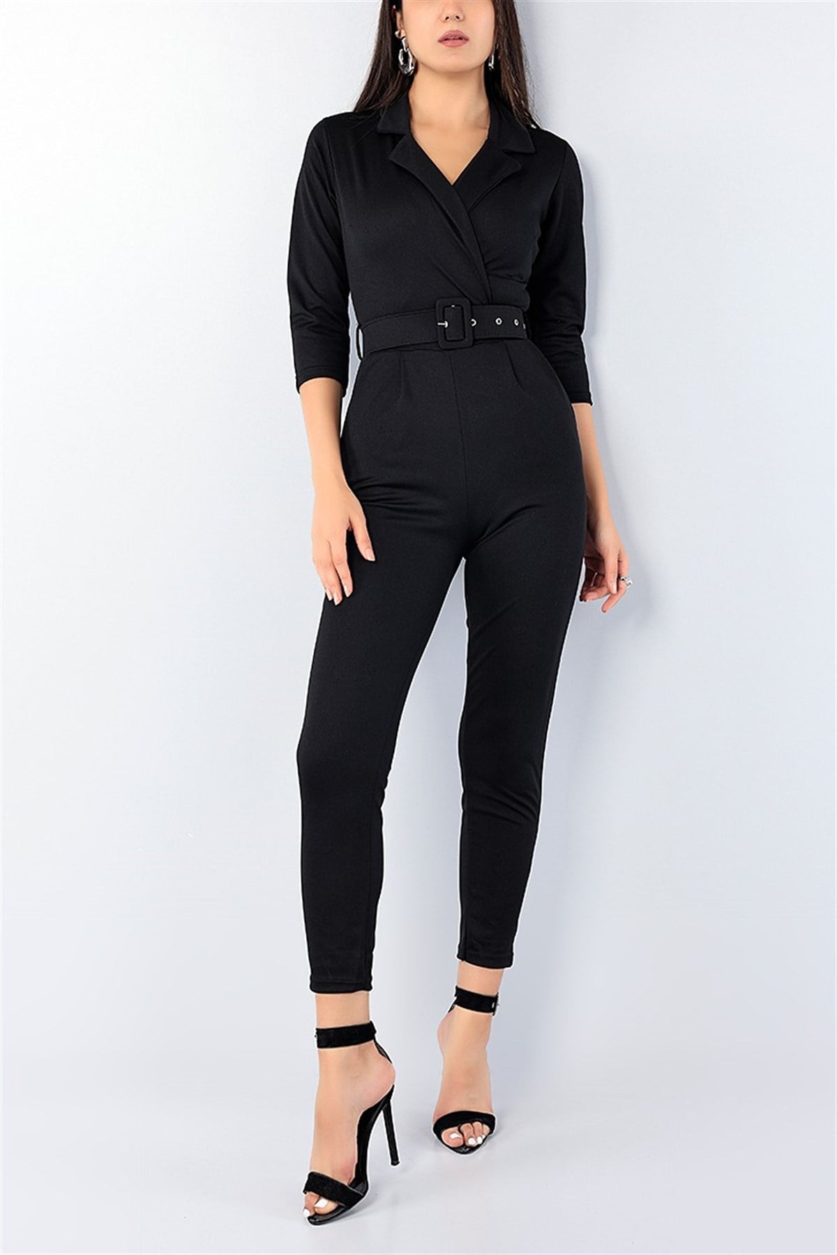KEMER DETAYLI UZUN KOLLU TEK PARÇA SİYAH TULUM SİYAH BODYSUİT SİYAH GÜNLÜK TULUM BLACK BODYSUIT HY-75309