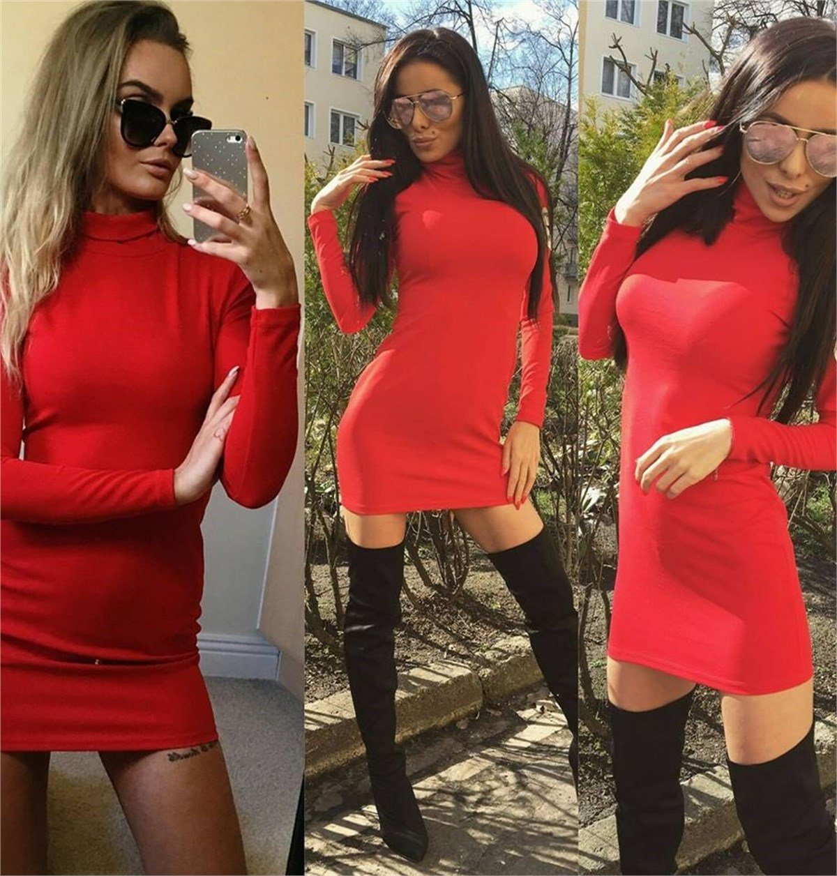 KIRMIZI ESNEK DALGIÇ KUMAŞ MİNİ ELBİSE DNM-268-3