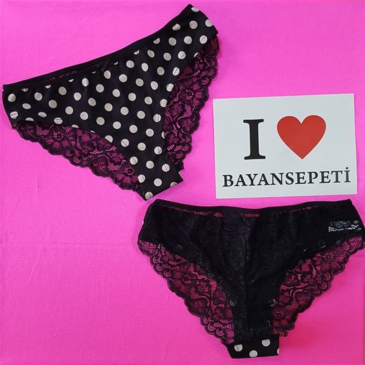 KOZA ARKASI ESNEK DANTEL DETAYLI PUANTİYE DESENLİ KADIN KÜLOT LACE AND POLKA PANTY KZ-004-2