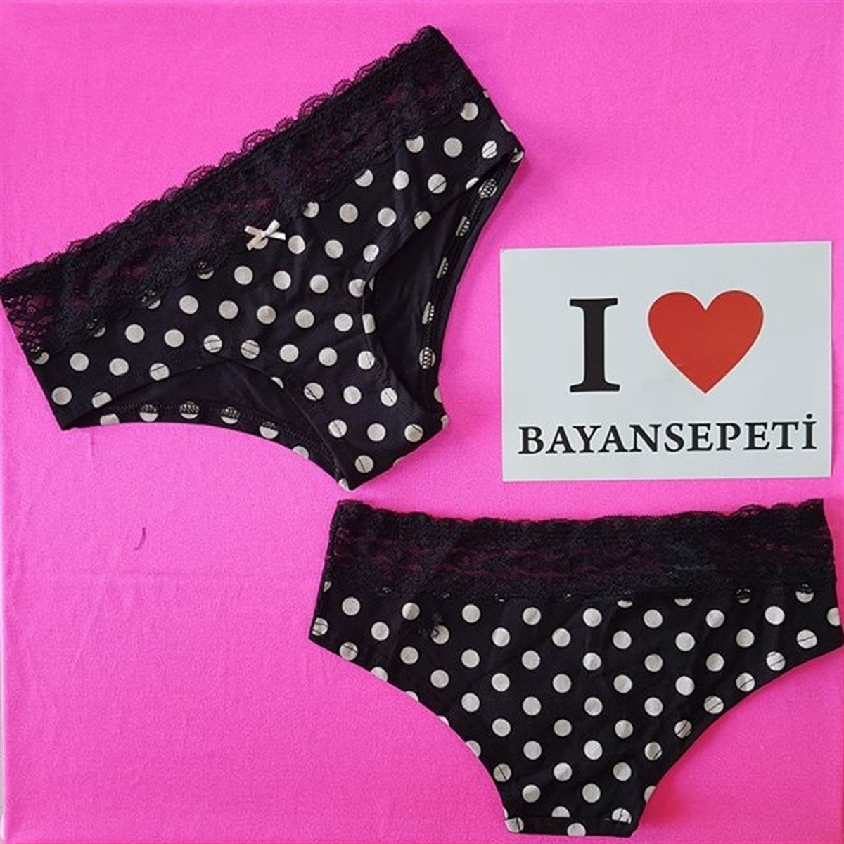 KOZA BELİ DANTEL DETAYLI PUANTİYE DESENLİ KÜLOT LACE AND POLKA PANTY KZ-001-1