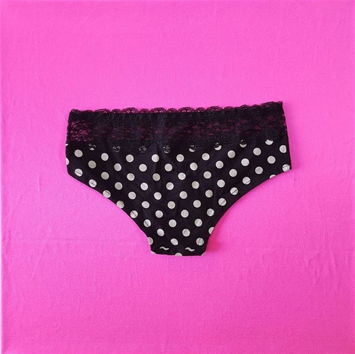 KOZA BELİ DANTEL DETAYLI PUANTİYE DESENLİ KÜLOT LACE AND POLKA PANTY KZ-001-1