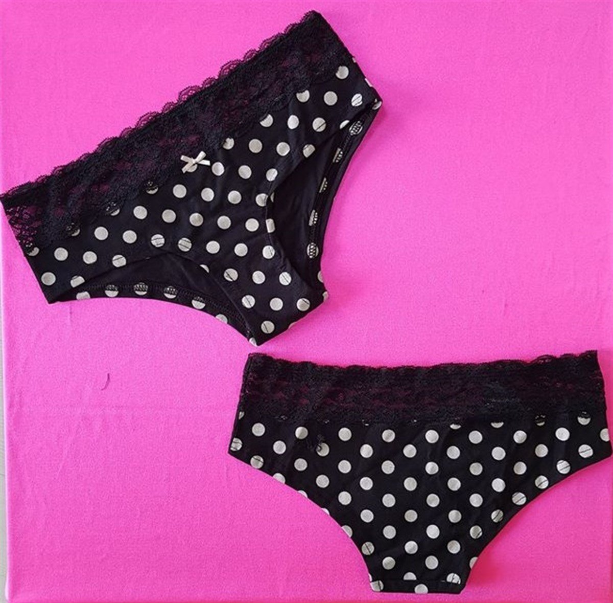 KOZA BELİ DANTEL DETAYLI PUANTİYE DESENLİ KÜLOT LACE AND POLKA PANTY KZ-001-1