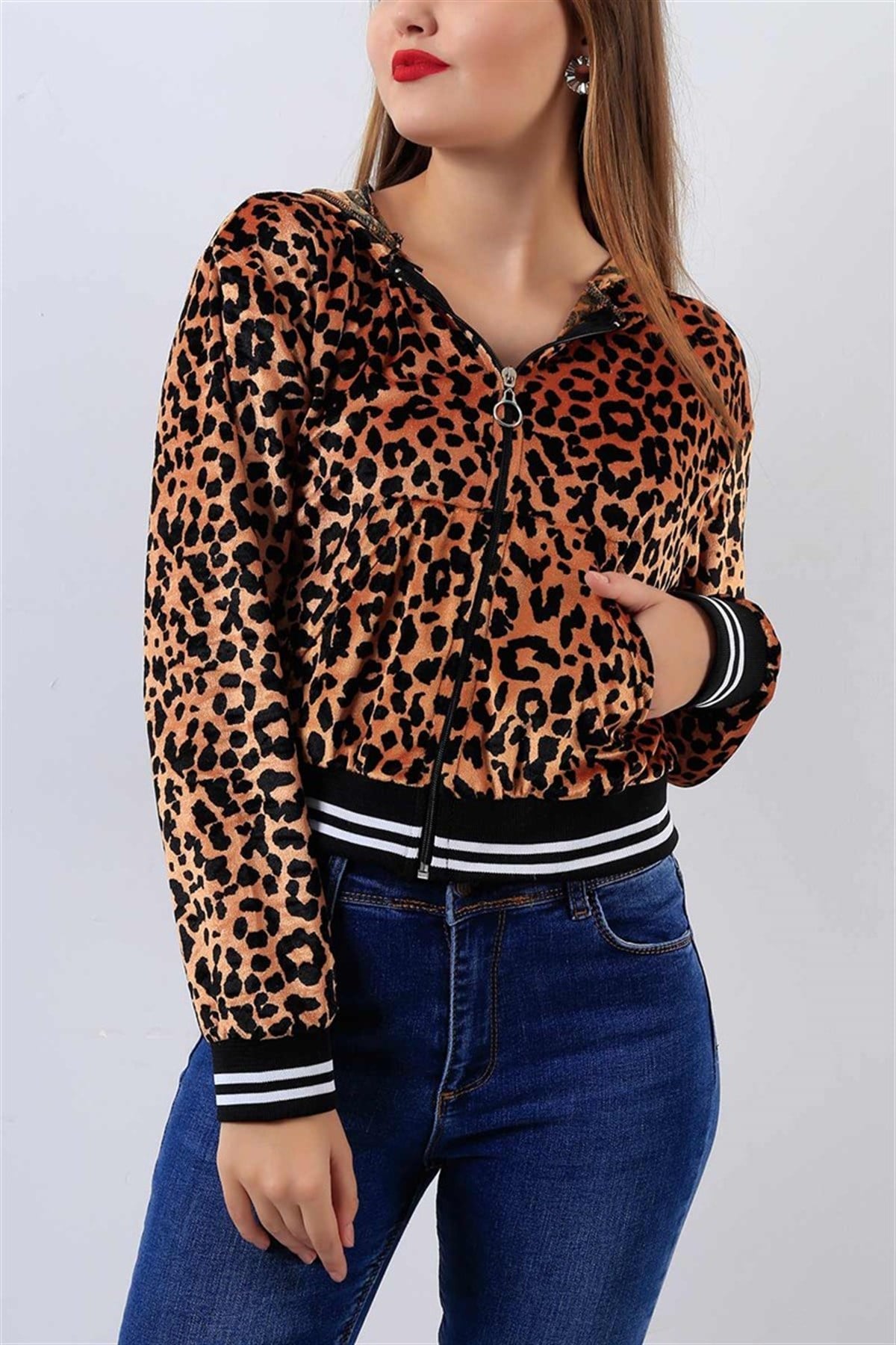 LEOPAR DESENLİ ESNEK KUMAŞ SPOR CEKET LEOPAR CEKET LEOPARD JACKET MD-19161