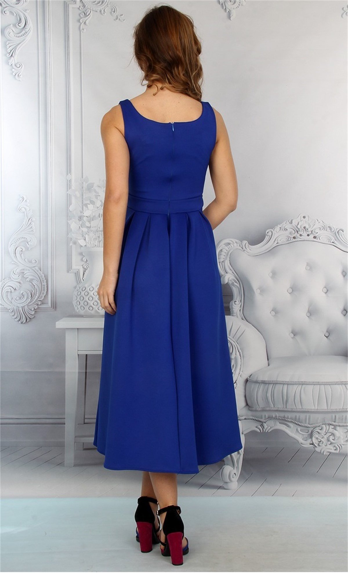 MAVİ SCUBA KUMAŞ MİDİ BOY ABİYE ELBİSE ART-FVR-207