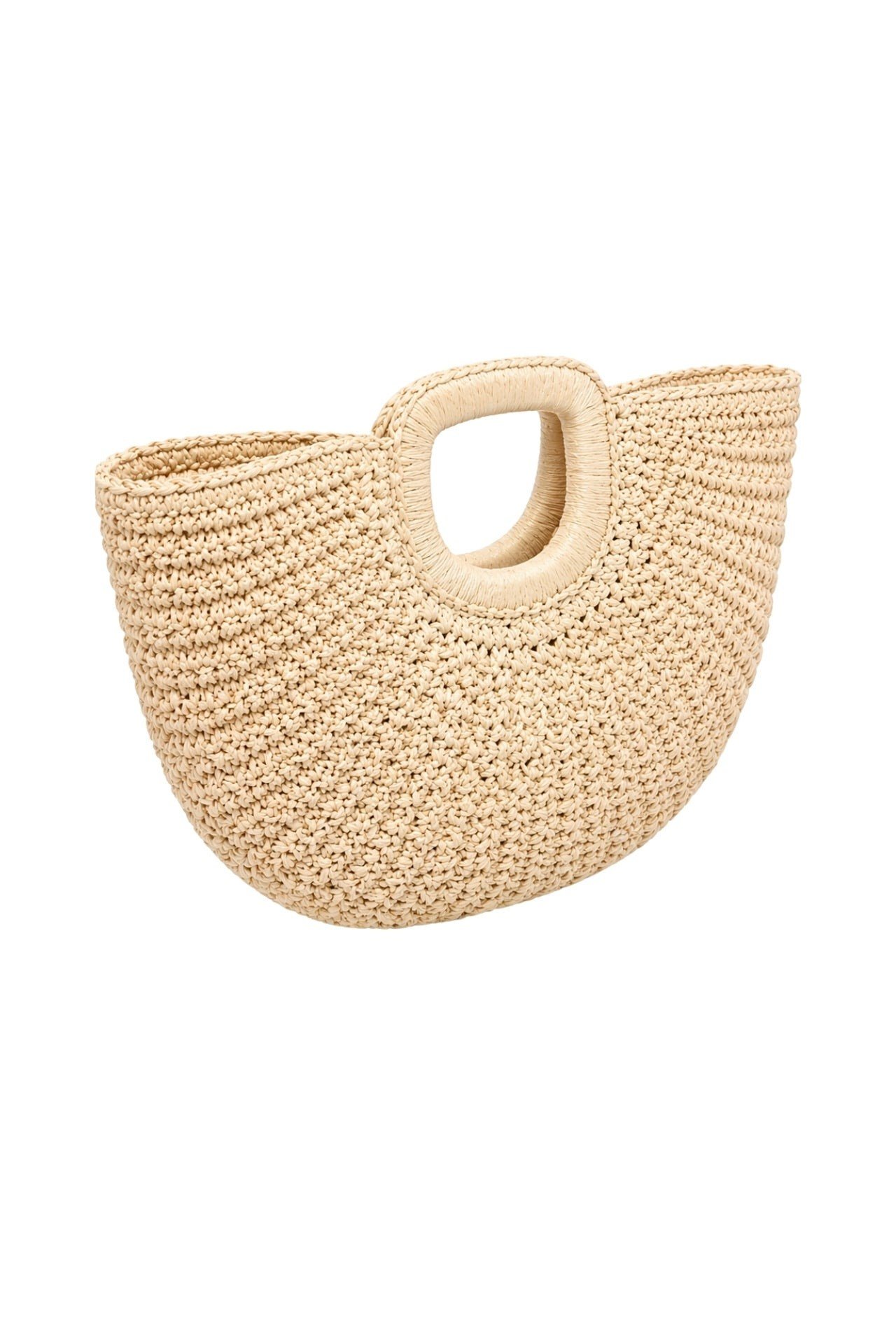 Oval Form Hasır Bej El Çantası