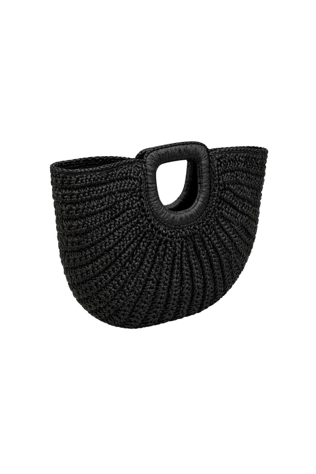 Oval Form Hasır Siyah El Çantası