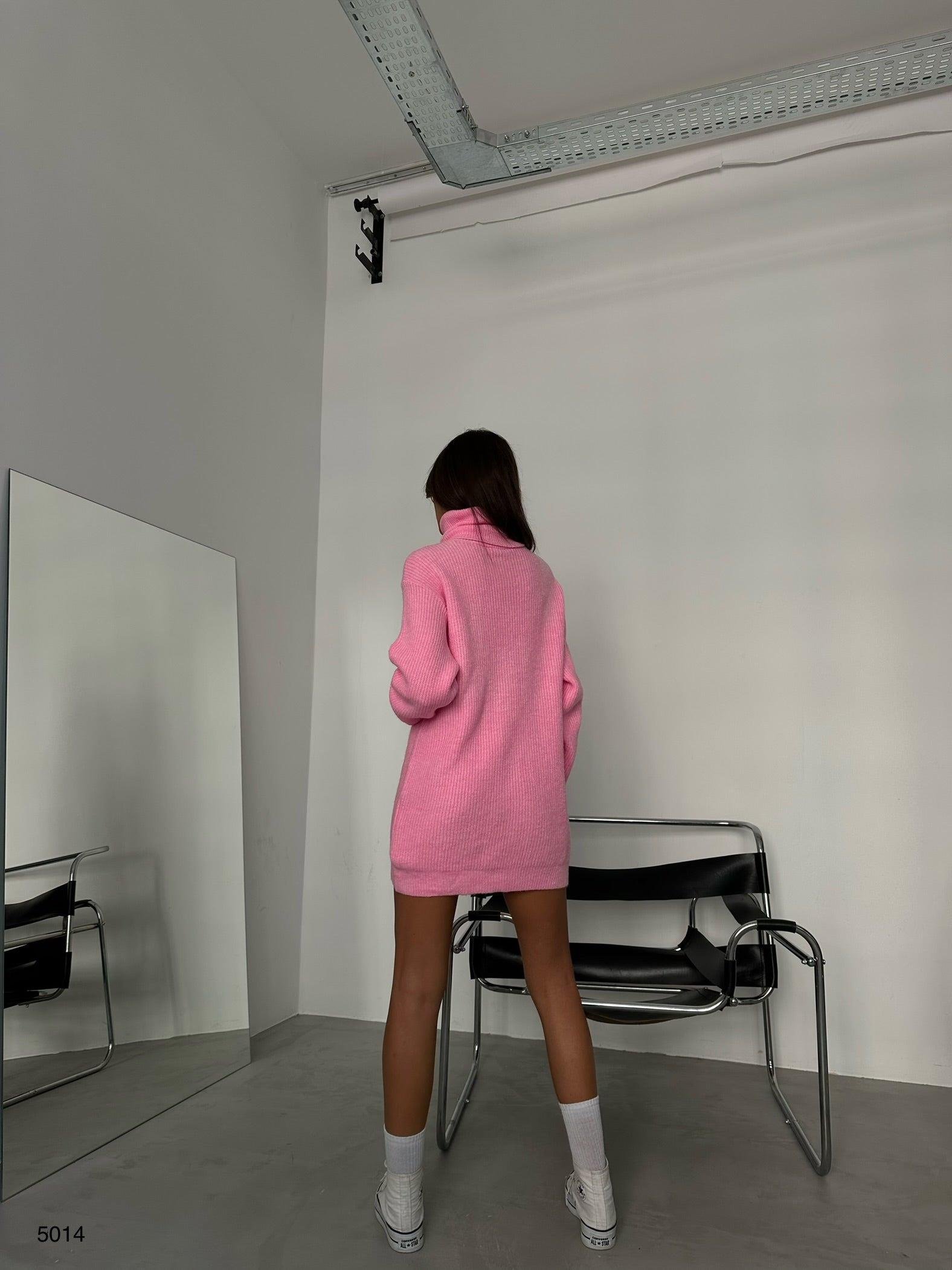 Oversize Balıkçı Yaka Pembe Triko Tunik