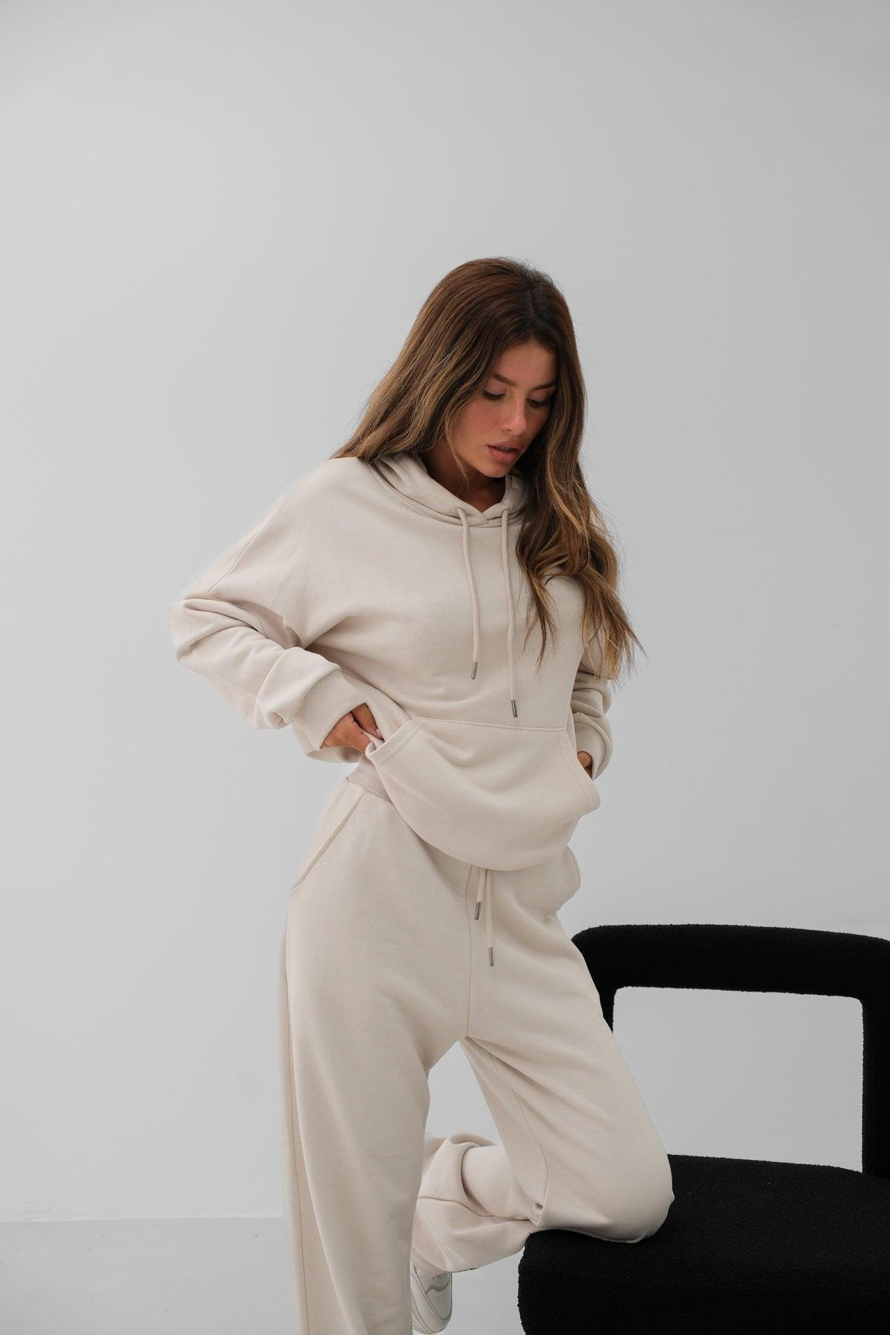 Oversize Bej Sweatshirt Eşofman Takım