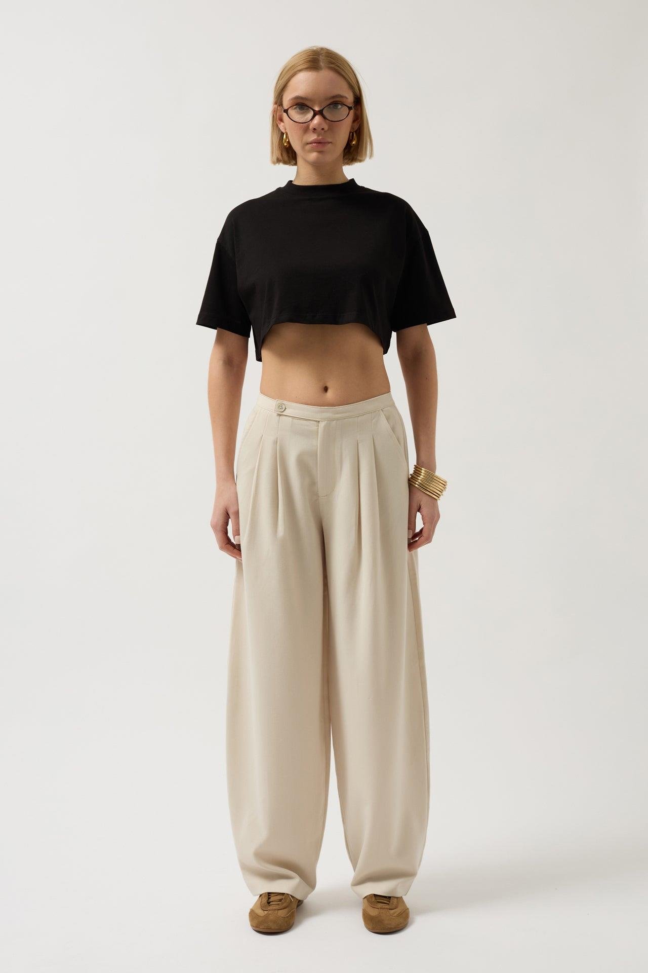 Oversize Crop Siyah T-Shirt