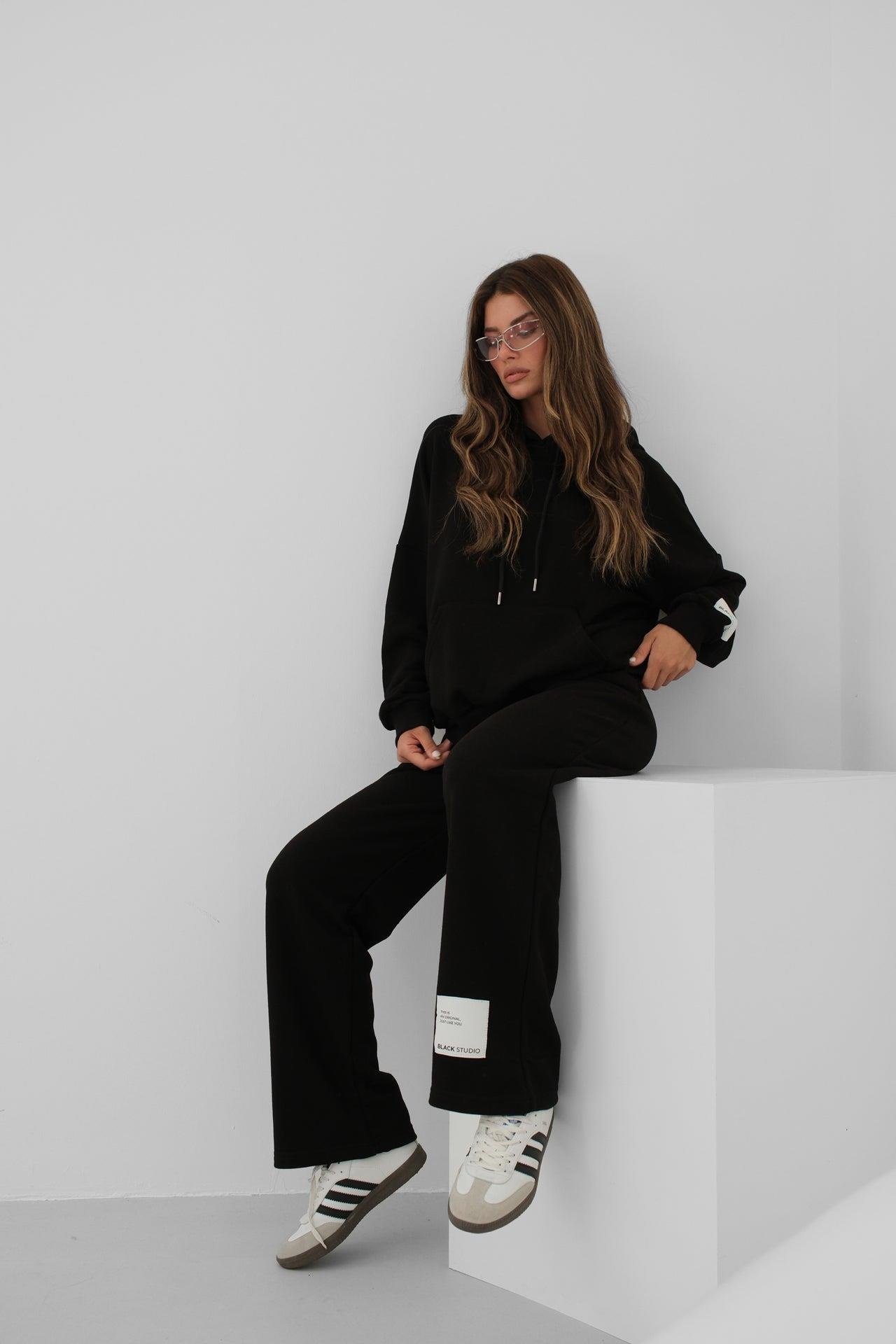 Oversize Sweatshirt Siyah Eşofman Takım