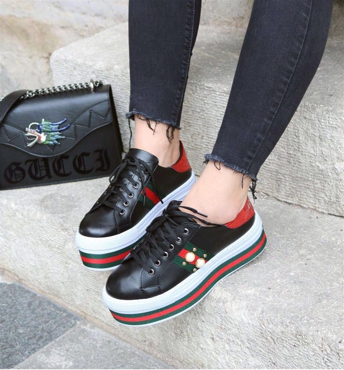 PLATFORM TABAN GUCCİ TARZI SPOR AYAKKABI TREND-003-2
