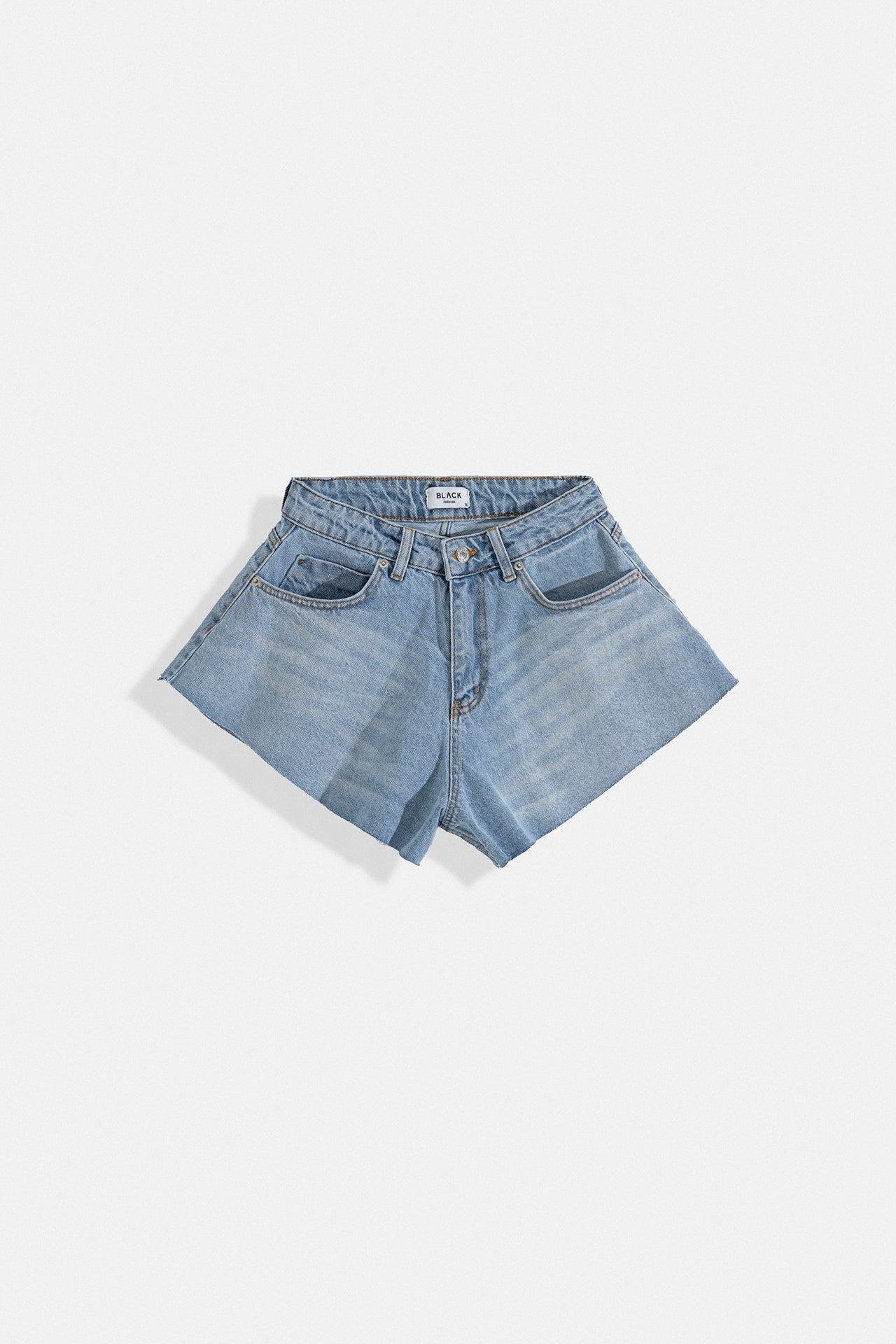 Saçaklı Denim Mavi Şort