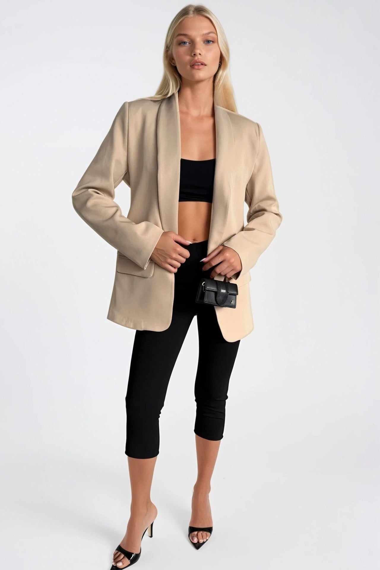 Şal Yaka Astarlı Bej Blazer Ceket